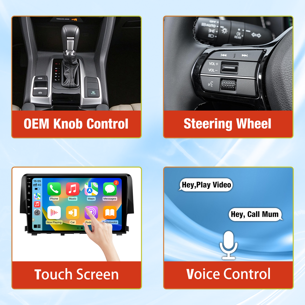 Android Car Radio for Honda Civic 2016-2020, 9 Inch Touchscreen Head Unit Upgrade, Wireless CarPlay & Android Auto, Bluetooth, FM RDS Radio, WiFi, GPS Navigation, SWC, AHD Rear View Camera