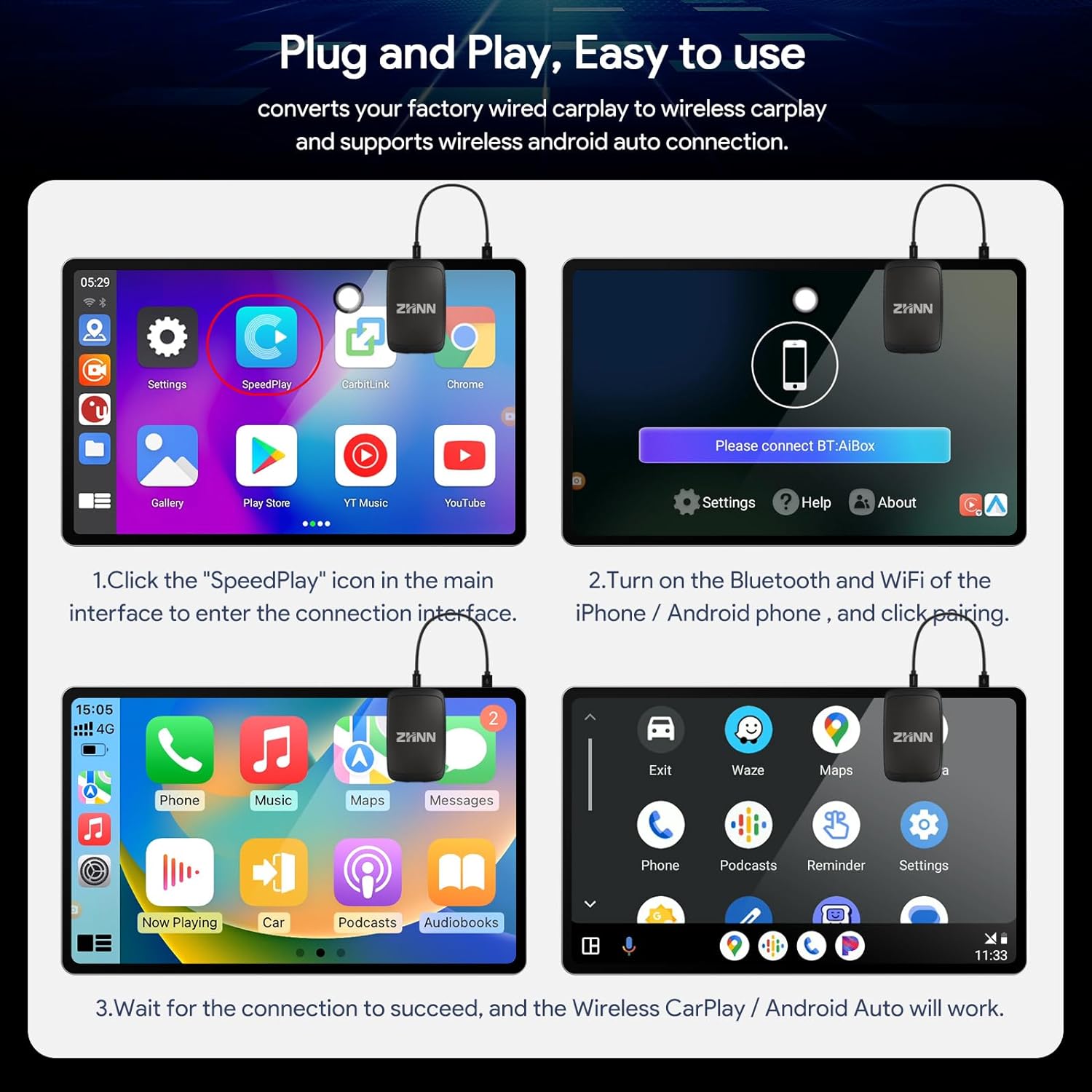 CarPlay&Android Auto AI Box with Video Streaming for OEM Wired Carplay/Android Auto Cars.