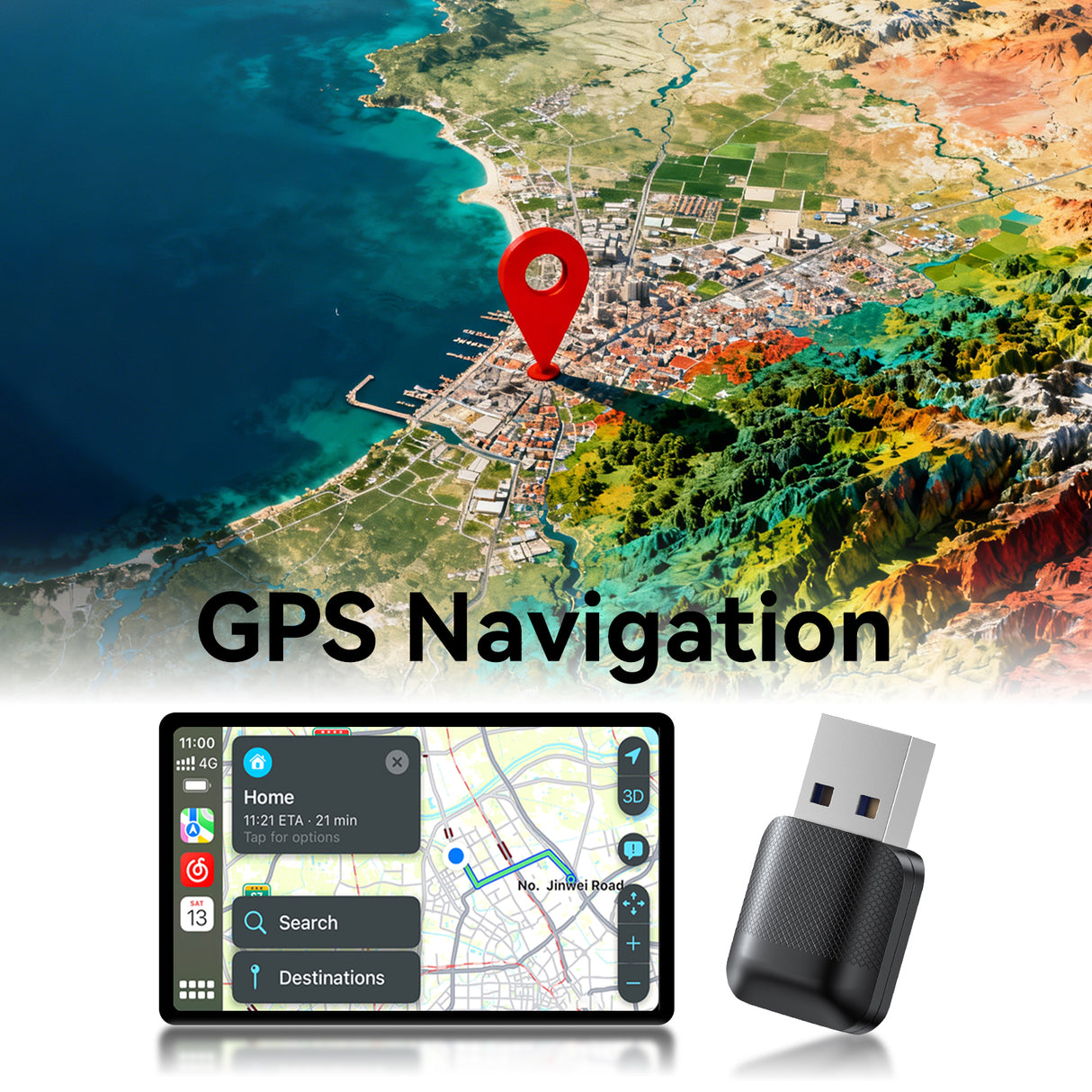 2-in-1 Wireless CarPlay Adapter / Android Auto Dongle, Compatible with iOS12+ & Android11+