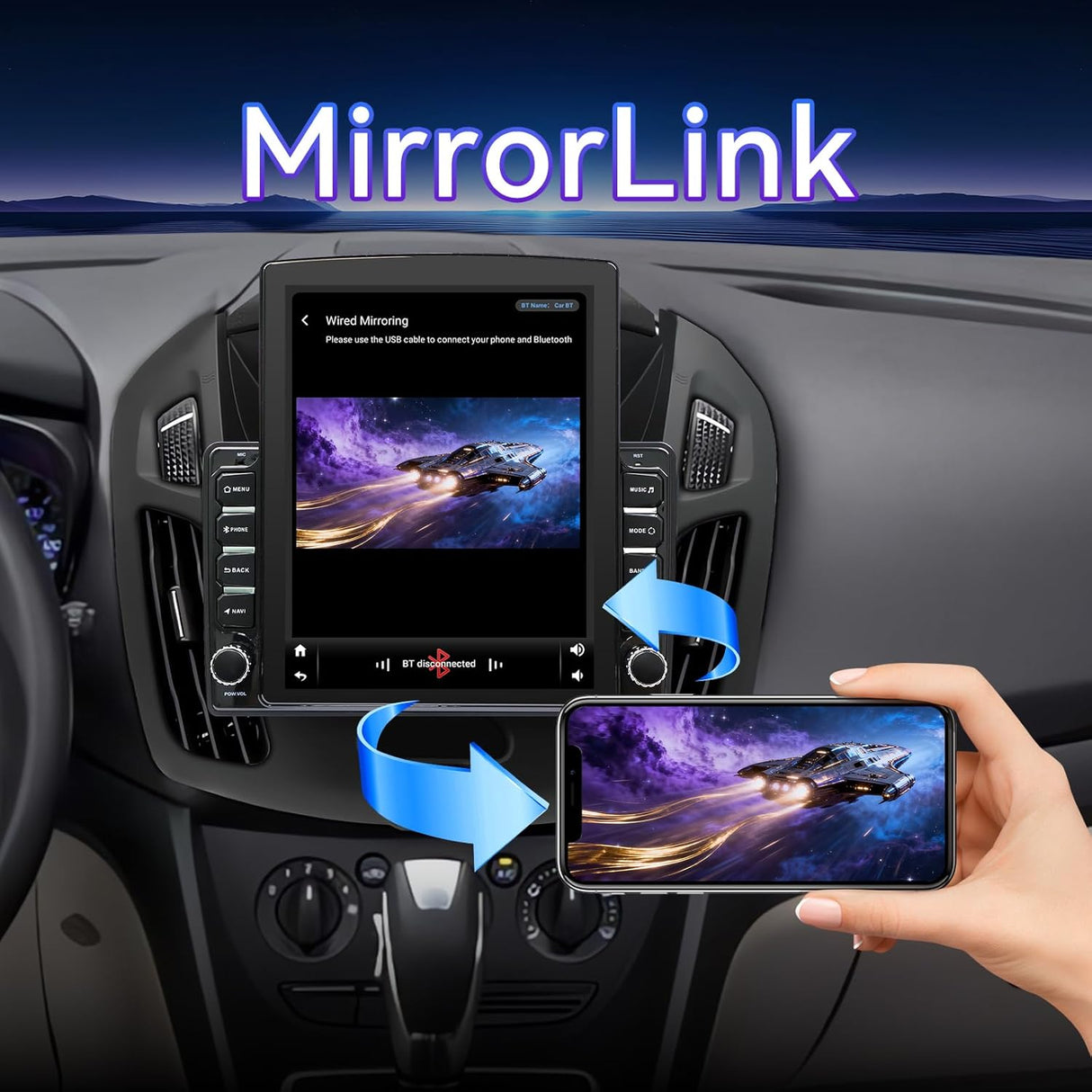 9.7 Inch Car Radio Compatible with Ford Transit Connect 2014-2018, Android 14 Touch Screen Car Stereo with CarPlay/Android Auto(2G+64G)