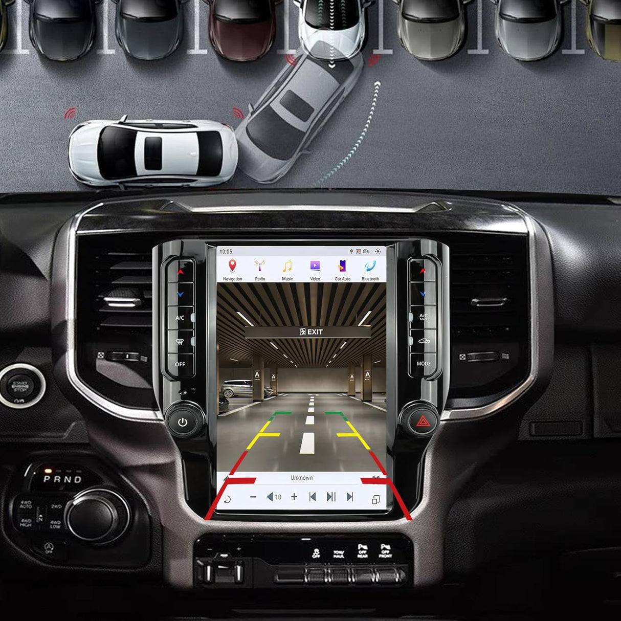12.1 Inch Car Radio Compatible with Dodge RAM 1500/2500/3500, 2019-2024, Qualcomm 8+128GB T Style Touch Screen Car Stereo with Wireless Carplay/Android Auto/WiFi /4G LTE/GPS Navigation /BT5.0