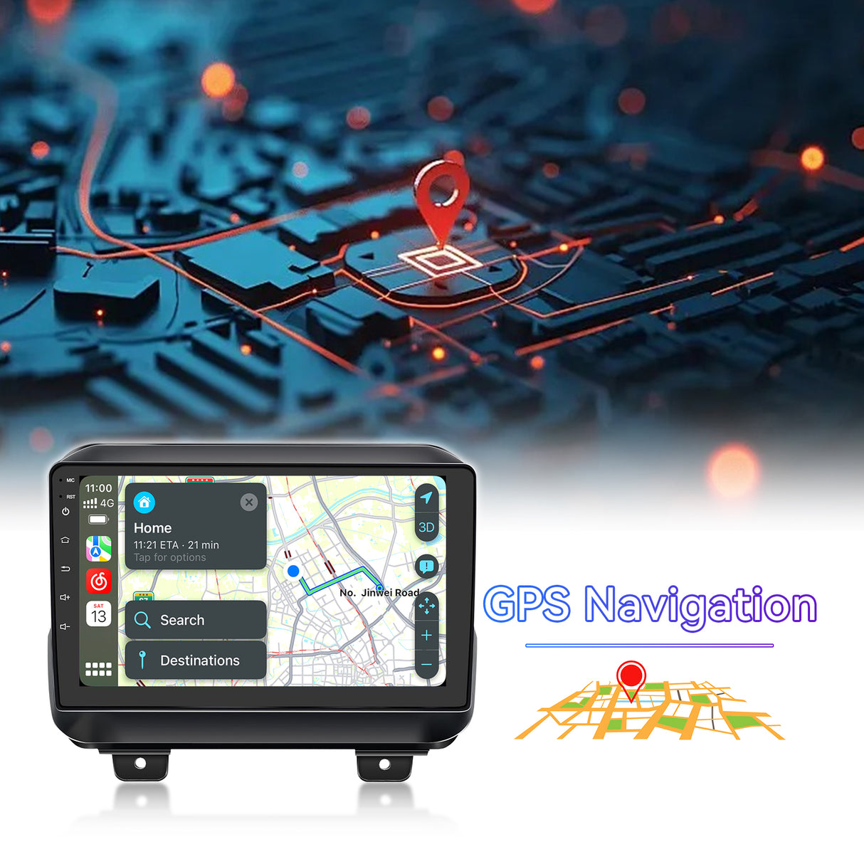 Android 13 Car Radio Stereo Compatible with Jeep Wrangler JL 2018-2021/Gladiator JT 2020 2021, 9 Inch Car Radio with CarPlay &Android Auto GPS Navigation SWC Backup Camera (2G+64G)