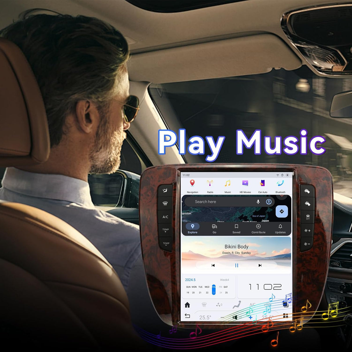 12.1 Inch Car Radio Compatible with GMC Yukon Chevrolet Silverado Tahoe Suburban 2007-2013(Auto AC), Android 13, 8+128GB Car Stereo with Wireless Carplay/Android Auto/WiFi /4G LTE/GPS Navigation