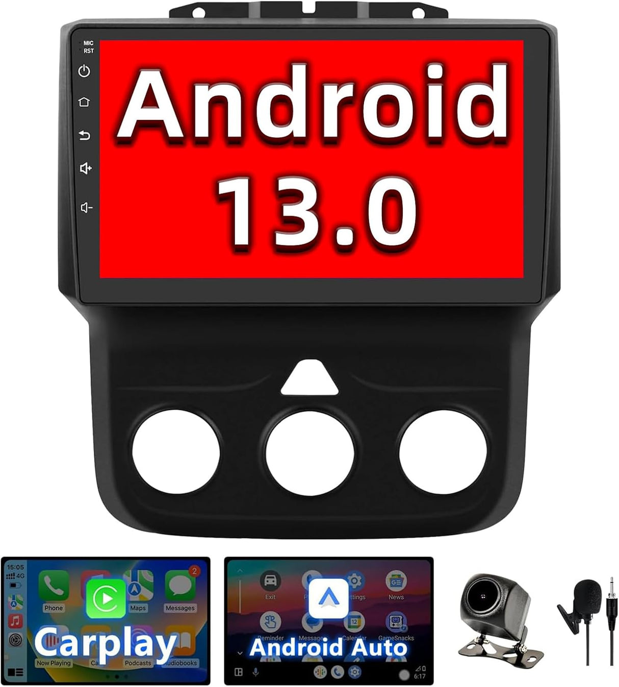Android 13 Car Stereo Compatible with Dodge Ram 1500/2500/3500 2013-2018,Navigation GPS Touch Screen Radio Head Unit with Wireless CarPlay/Android Auto(Manual AC)