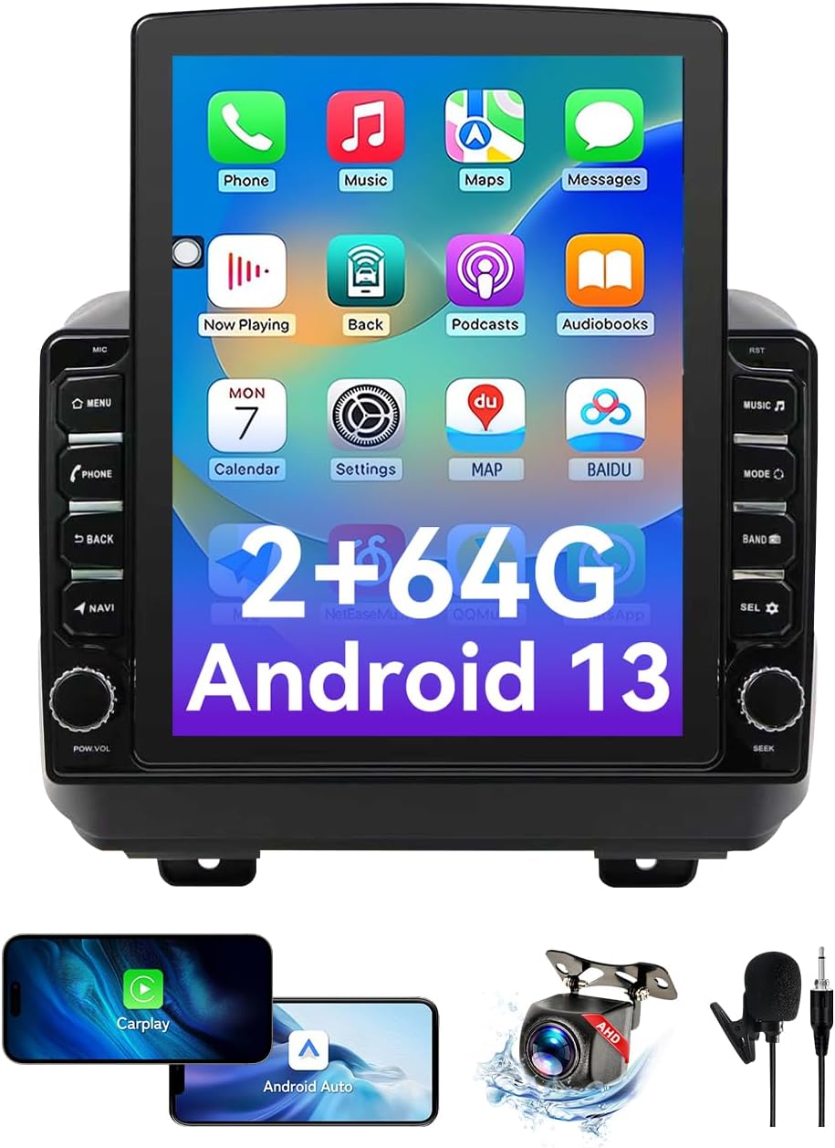 9.7 Inch Car Radio Stereo Compatible with Jeep Wrangler JL 2018-2021/Gladiator JT 2020 2021,Android Car Radio with CarPlay &Android Auto GPS Navigation SWC Backup Camera (2G+64G)