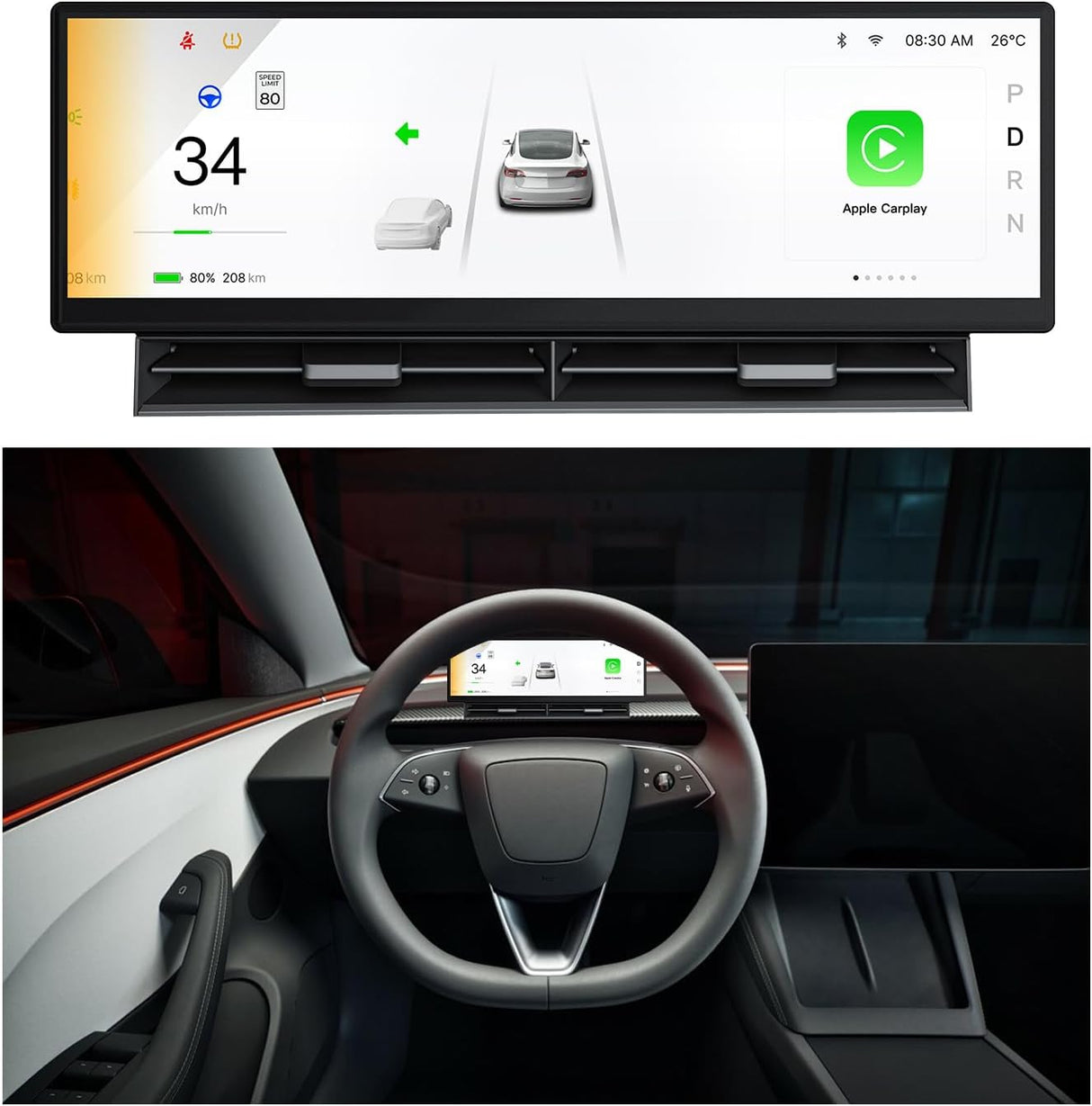Head Up Display for Tesla Model 3 2017-2023 Model Y 2019-2024 with Wireless CarPlay/Android Auto/Camera/Air Vent