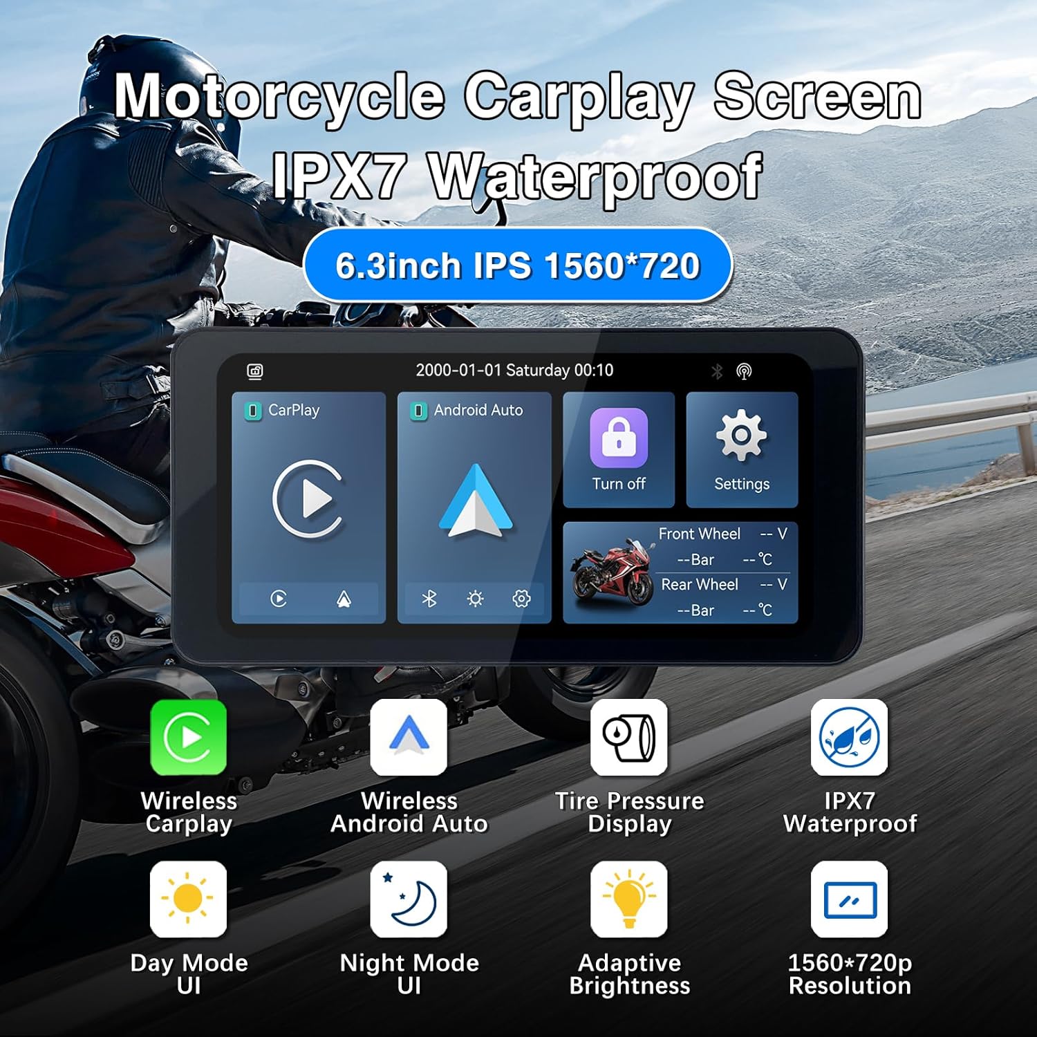 6.3 Inch Portable Car Play IPS Touch Screen, Navigation System Via Car Play/Android Auto.