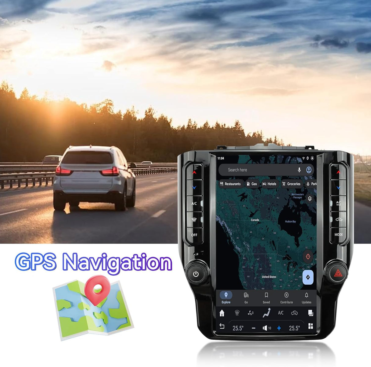 12.1 Inch Car Radio Compatible with Dodge RAM 1500/2500/3500, 2019-2024, Qualcomm 8+128GB T Style Touch Screen Car Stereo with Wireless Carplay/Android Auto/WiFi /4G LTE/GPS Navigation /BT5.0