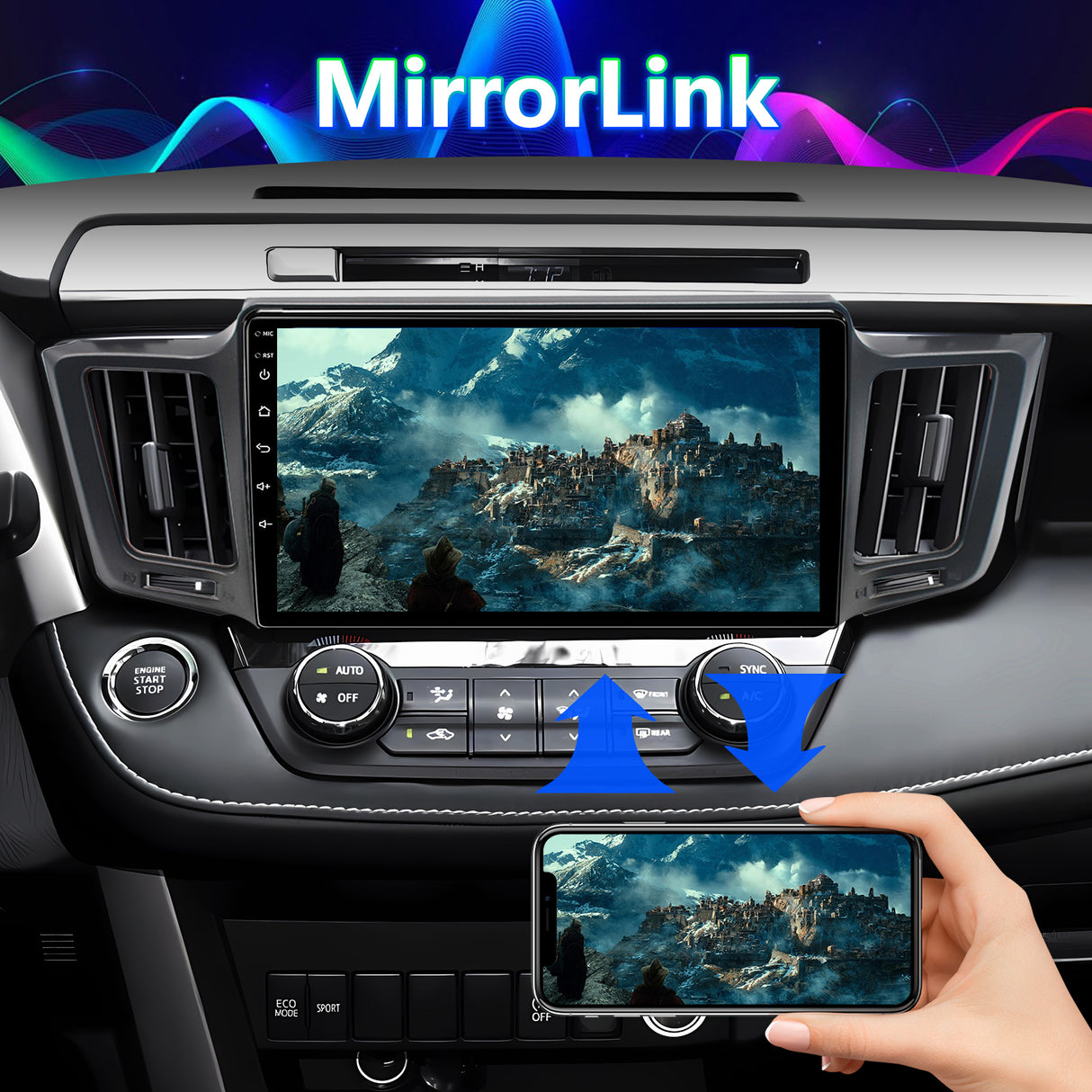 Car Stereo Radio Compatible with Toyota RAV4 2013 2014 2015 2016 2017 2018,Android 13 Head Unit,10 Inch IPS Touch Screen/WiFi/Bluetooth/Wireless Carplay Android Auto/GPS/Mirror Link/AHD Rear Camera
