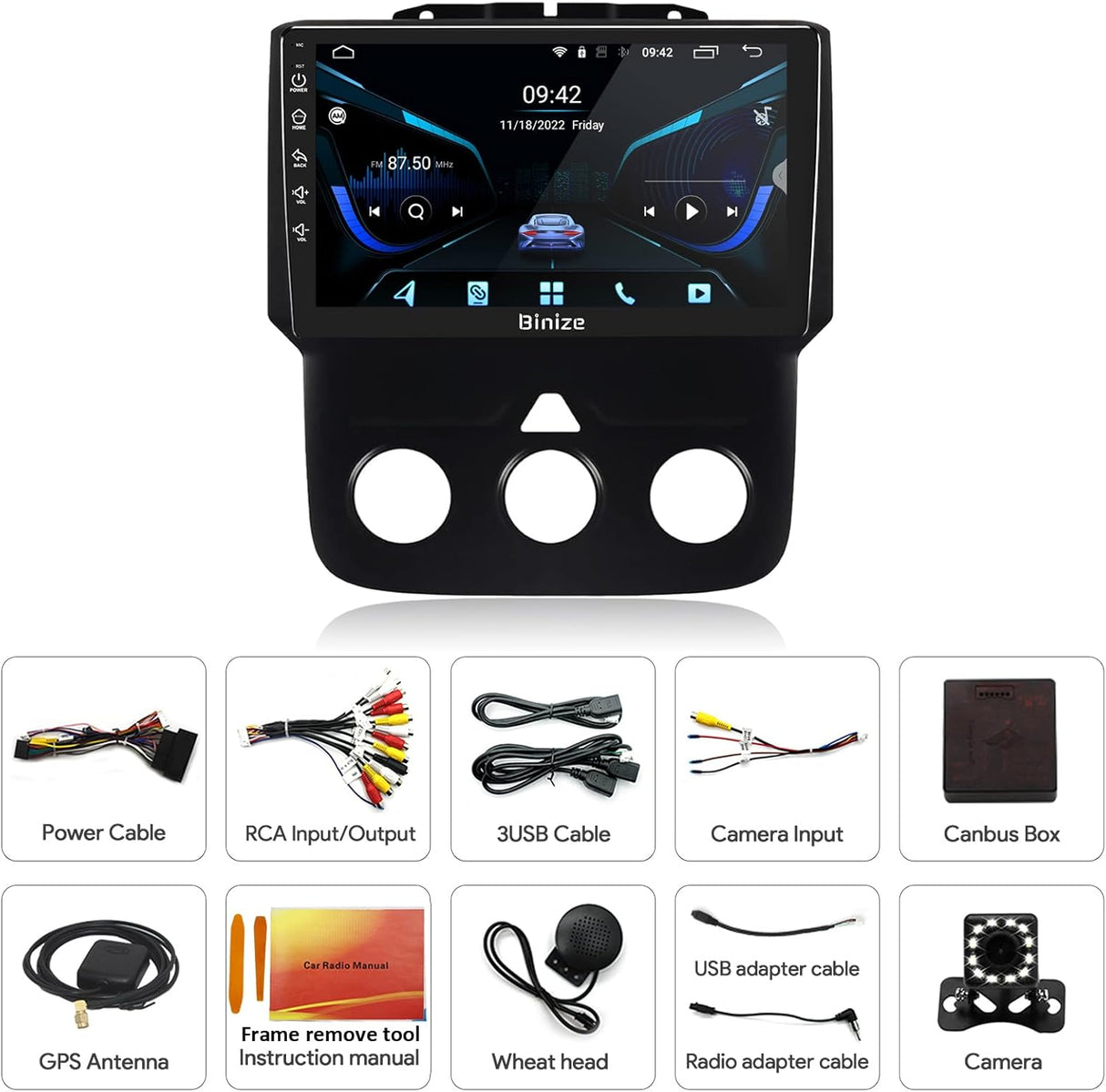 Android 13 Car Stereo Compatible with Dodge Ram 1500/2500/3500 2013-2018,Navigation GPS Touch Screen Radio Head Unit with Wireless CarPlay/Android Auto(Manual AC)