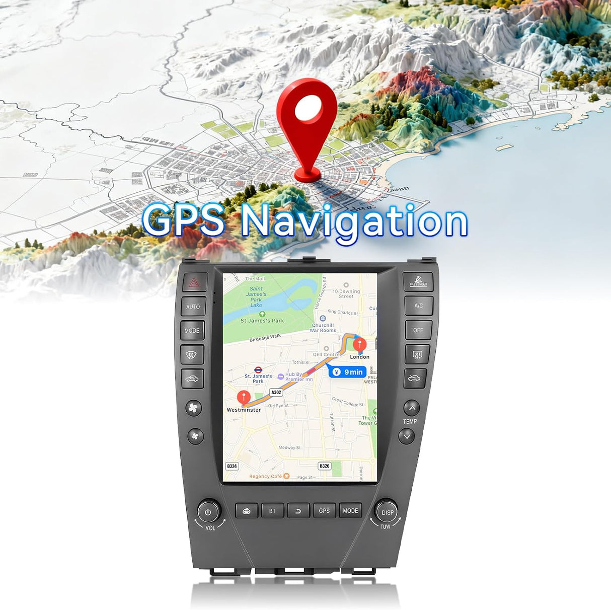 9.7" Touchscreen Android 14 Car Radio Stereo Compatible with Lexus ES350 2006 2007 2008 2009 2010 2011 2012 Wireless CarPlay & Android Auto GPS Navigation FM Radio Bluetooth, HD Backup Camera 2GB+64GB