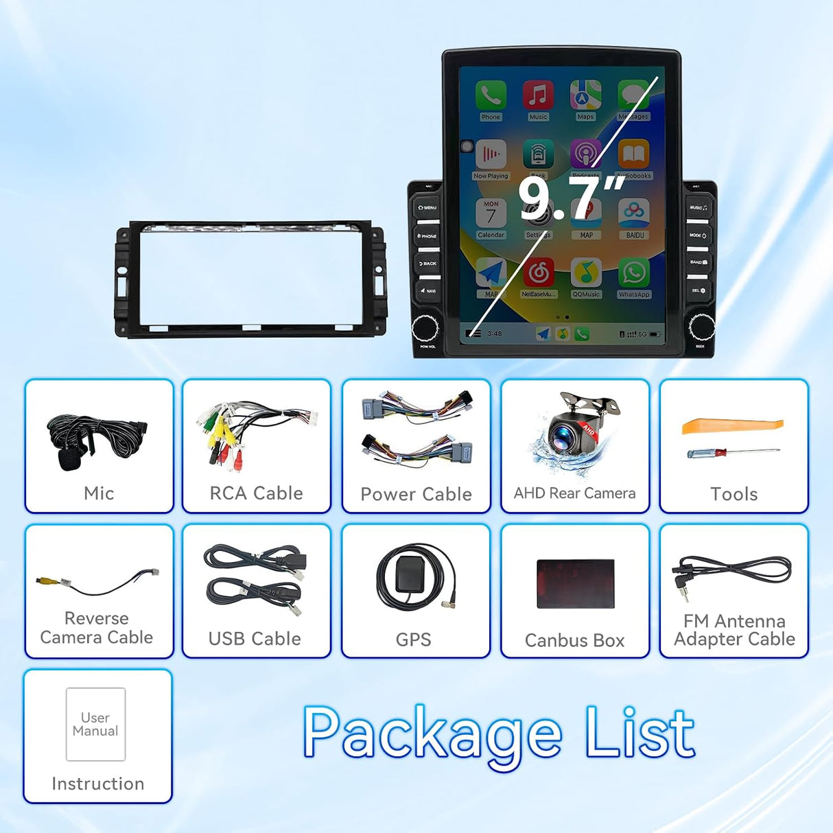 Android 14 Car Radio Stereo Compatible with Dodge RAM 1500 2500 3500 2009 2010 2011 2012, 9.7" Car Stereo with Wireless CarPlay Android Auto WiFi FM Bluetooth GPS Backup Camera Radio Upgrade 2+64G