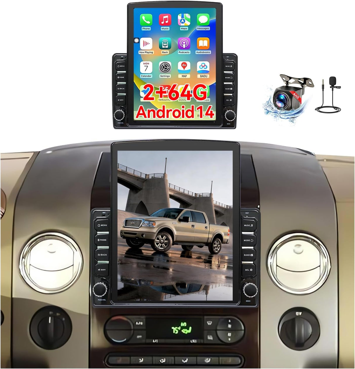 9.7" Android 14 Car Radio Stereo Compatible with Ford F150 2004 2005 2006 2007 2008 AHD Backup Camera Upgrade Wireless CarPlay & Android Auto Touch Screen GPS WiFi SWC FM Bluetooth 2+64G
