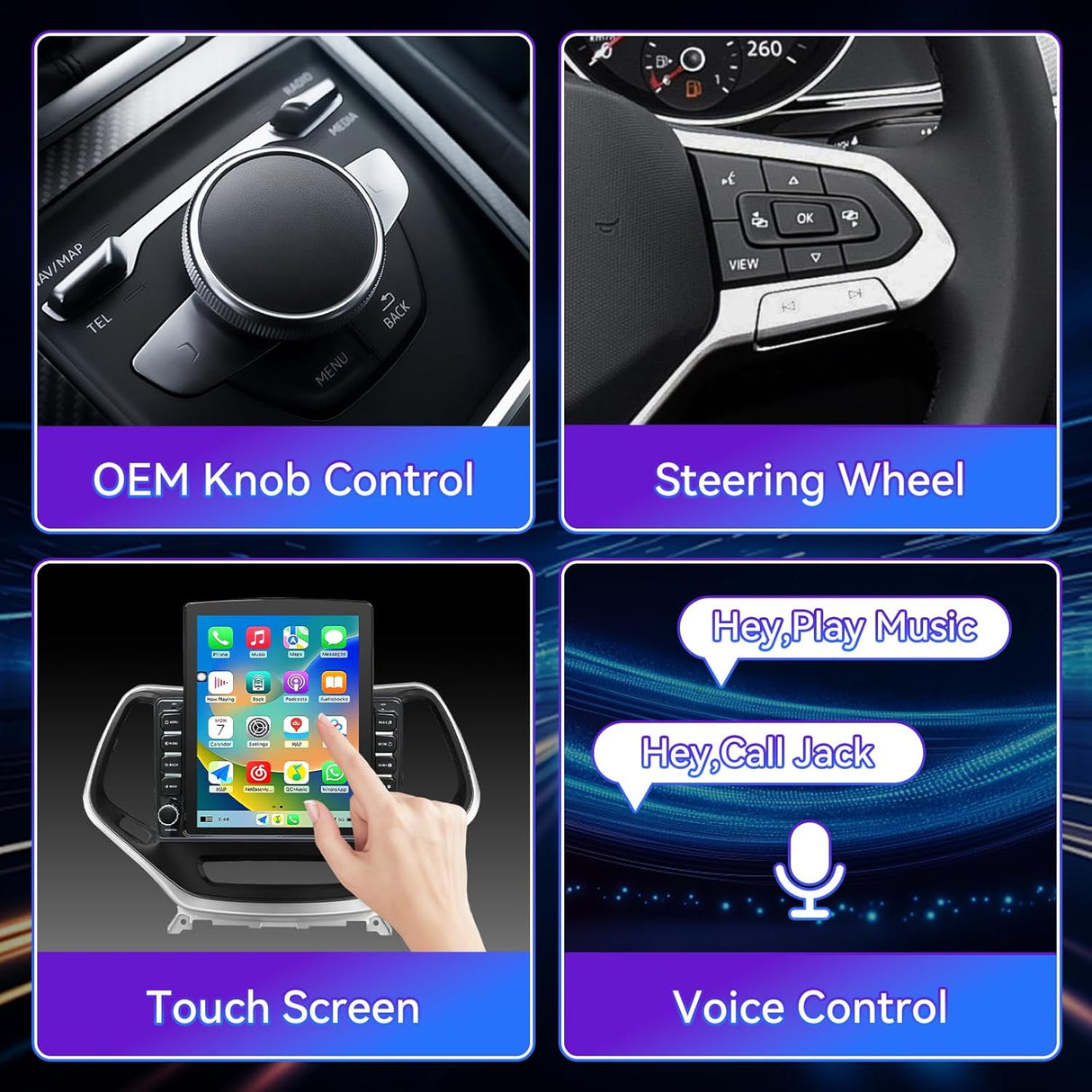9.7 Inches Car Radio Compatible with Jeep Cherokee 2013-2018, 2+64G Car Stereo with Carplay/Android Auto/Bluetooth/SWC/FM/1080P Back-up Camera
