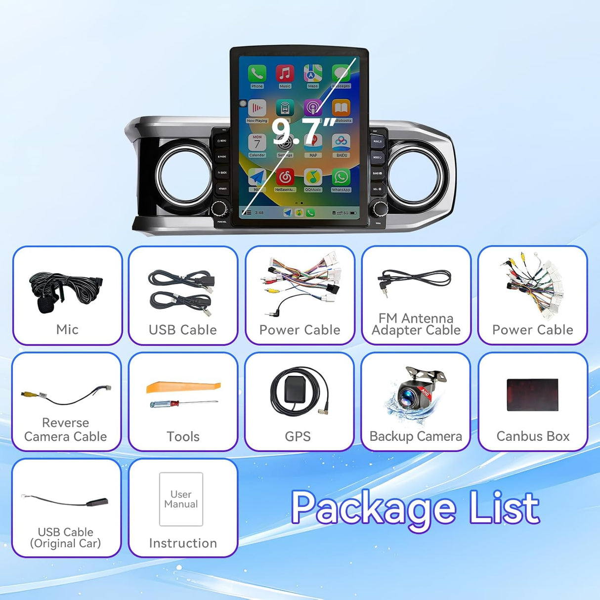 9.7 Inch Car Stereo Radio Compatible with Toyota Tacoma 2016-2022, Android 13 2+64G Wireless CarPlay Android Auto Car Radio Replacement with GPS/SWC/ 1080p Backup Camera