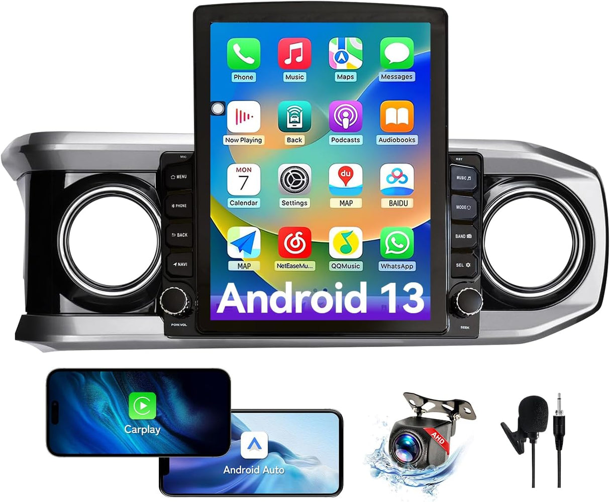 9.7 Inch Car Stereo Radio Compatible with Toyota Tacoma 2016-2022, Android 13 2+64G Wireless CarPlay Android Auto Car Radio Replacement with GPS/SWC/ 1080p Backup Camera