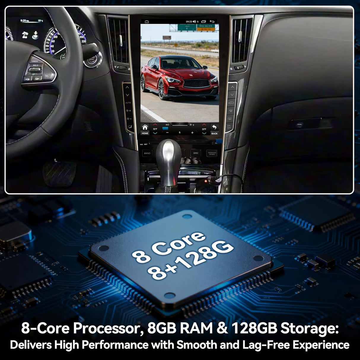 Android 15 Car Stereo Compatible with Infiniti Q50 2015 2016 2017 2018 2019 12.1" Touch Screen Wireless CarPlay & Android Auto 8+128 DSP 4G LTE 5G WiFi BT GPS Navigation Bluetooth 8Core