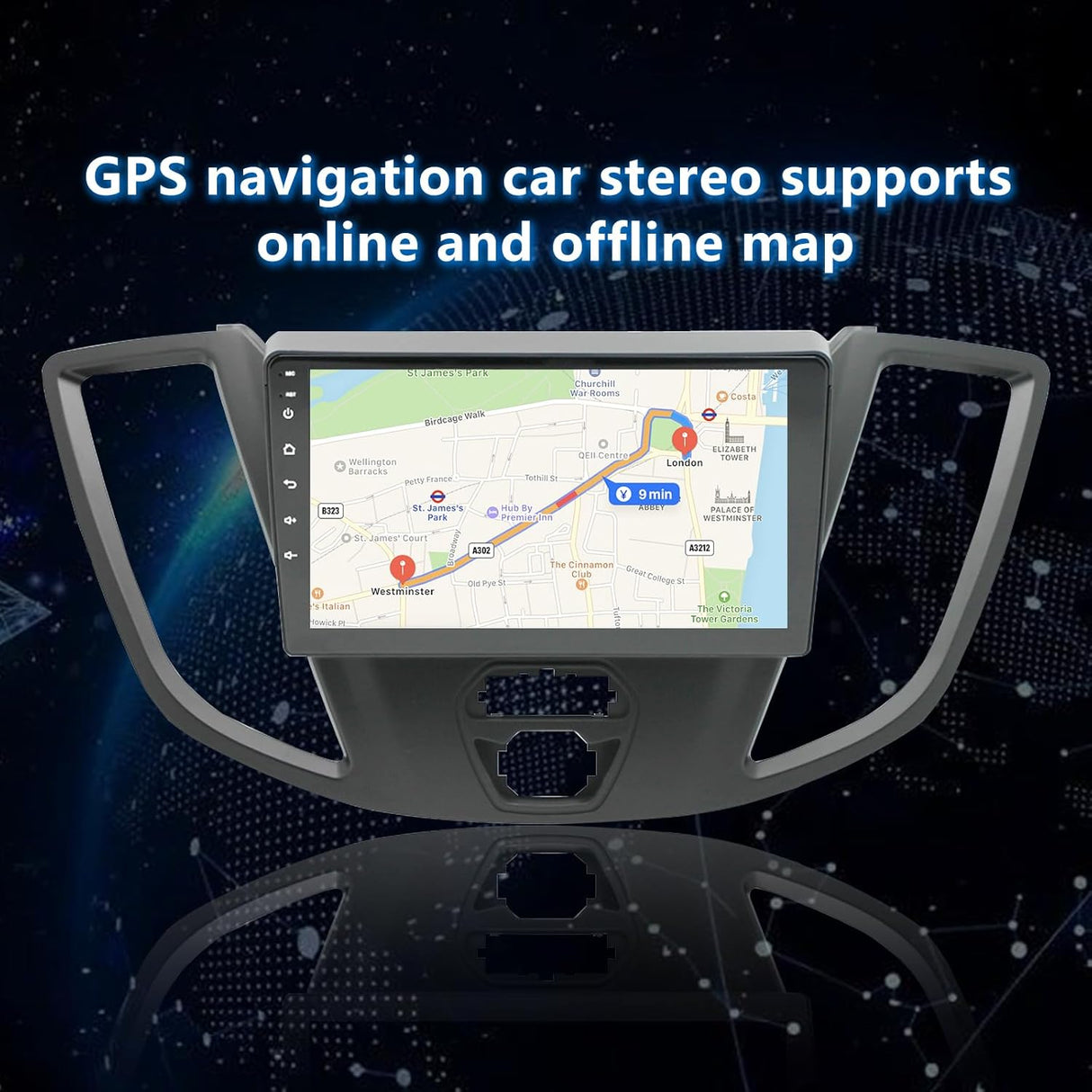 Android 13 Car Stereo for Ford Transit 2015-2018, 9 Inch Touch Screen with Wireless CarPlay/Android Auto/Mirrorlink/GPS Navigation/Backup Camera/FM