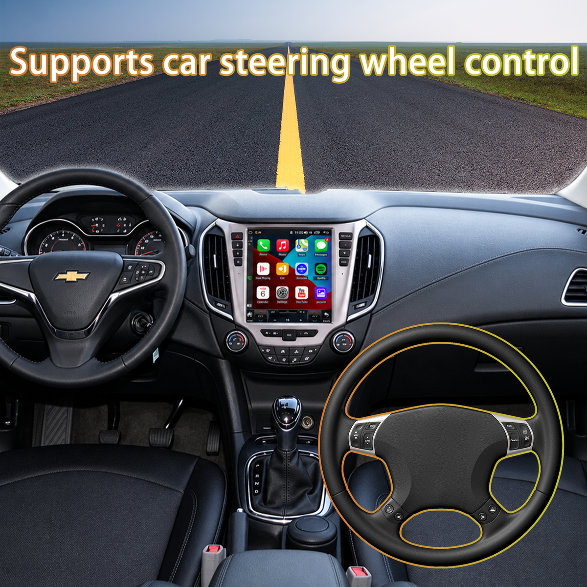 Tesla-Style Vertical QLED Octa-Core Car Stereo Upgrade for Chevrolet Equinox 1LT 2LT LTZ 2010 2011 2012 2013 2014 2015, IPS HD Touchscreen, Built-in Wireless CarPlay & Android Auto