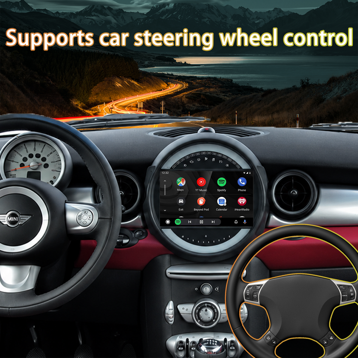 Car Radio for BMW Mini Cooper 2007-2014, 4GB+64GB Android Car Stereo, Wireless CarPlay & Android Auto, GPS Navigation, FM Radio, SWC, MirrorLink, Multimedia Player with Backup Camera
