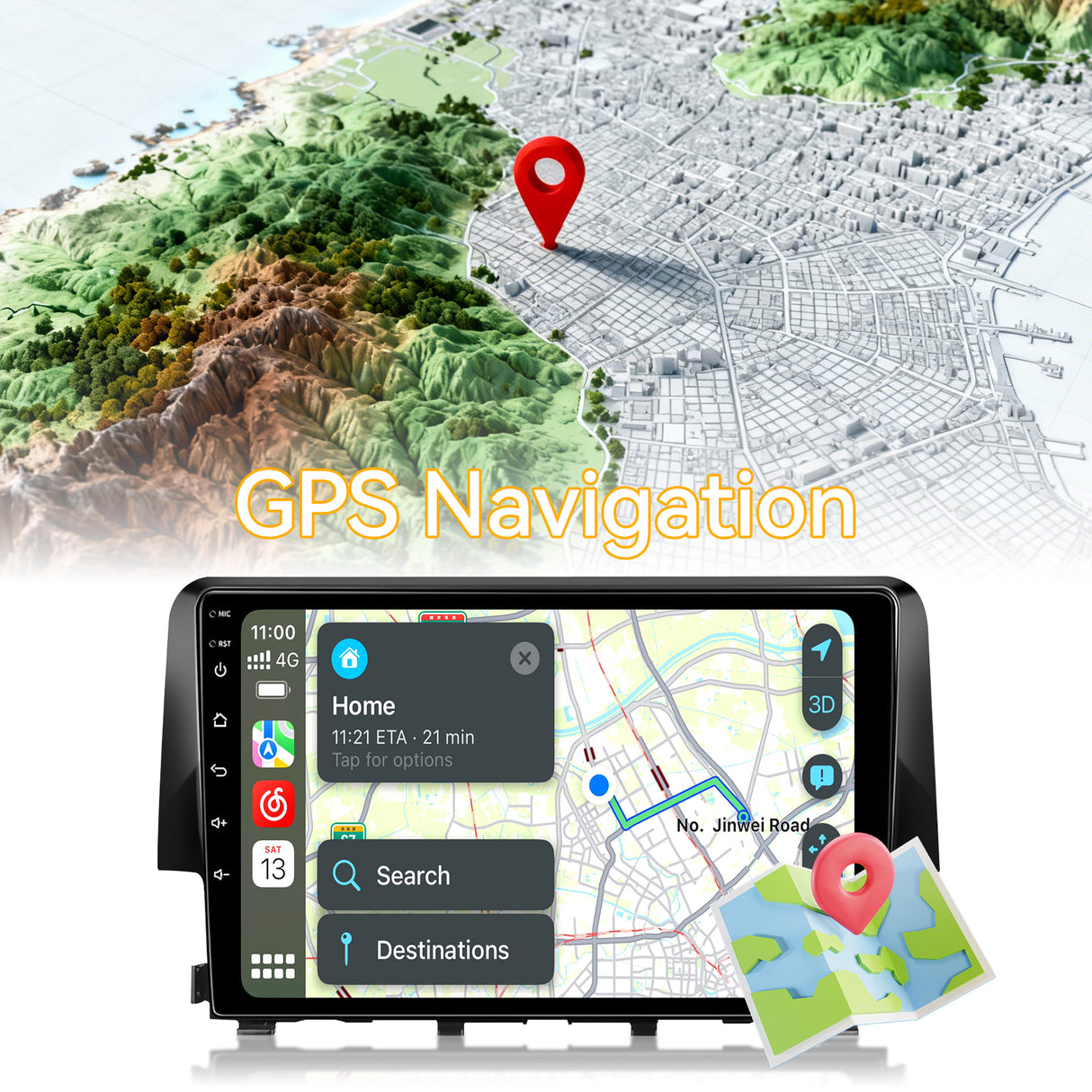 Car Stereo for Honda Civic 2016-2020 Upgrade Wireless CarPlay & Android Auto AHD Backup Camera GPS SWC FM WiFi Bluetooth