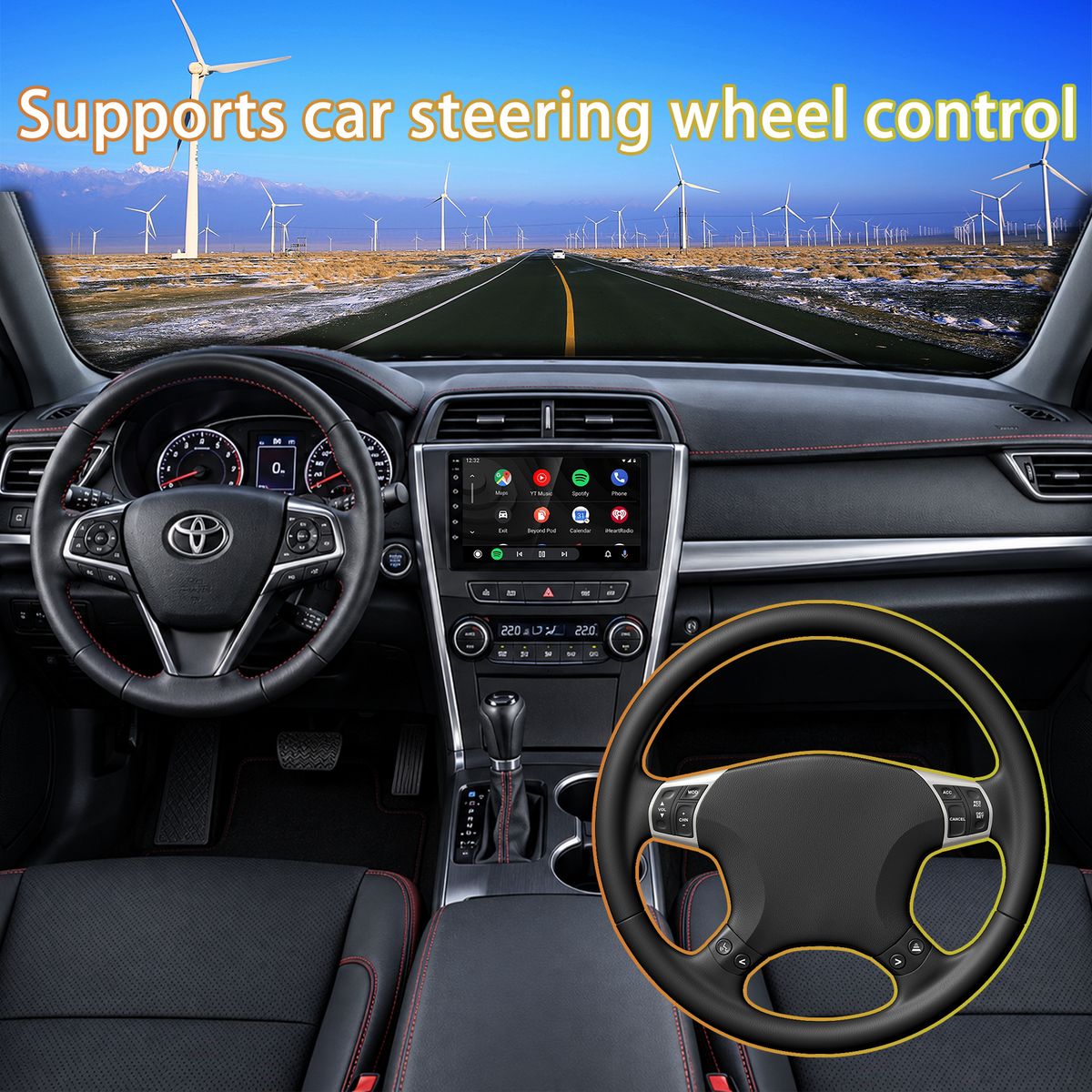 Android Touchscreen Car Stereo for Toyota Camry 2015-2017, Wireless CarPlay & Android Auto, GPS Navigation, WiFi, FM Radio, SWC, Bluetooth, with 1080P Backup Camera