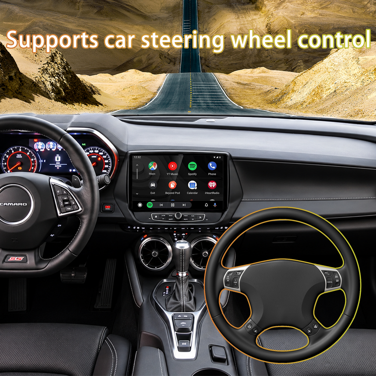 Chevrolet Camaro 2016-2019, 4GB+64GB Touchscreen Car Stereo, Wireless CarPlay & Android Auto, GPS Navigation, Bluetooth, FM Radio, Multimedia Player with AHD Backup Camera