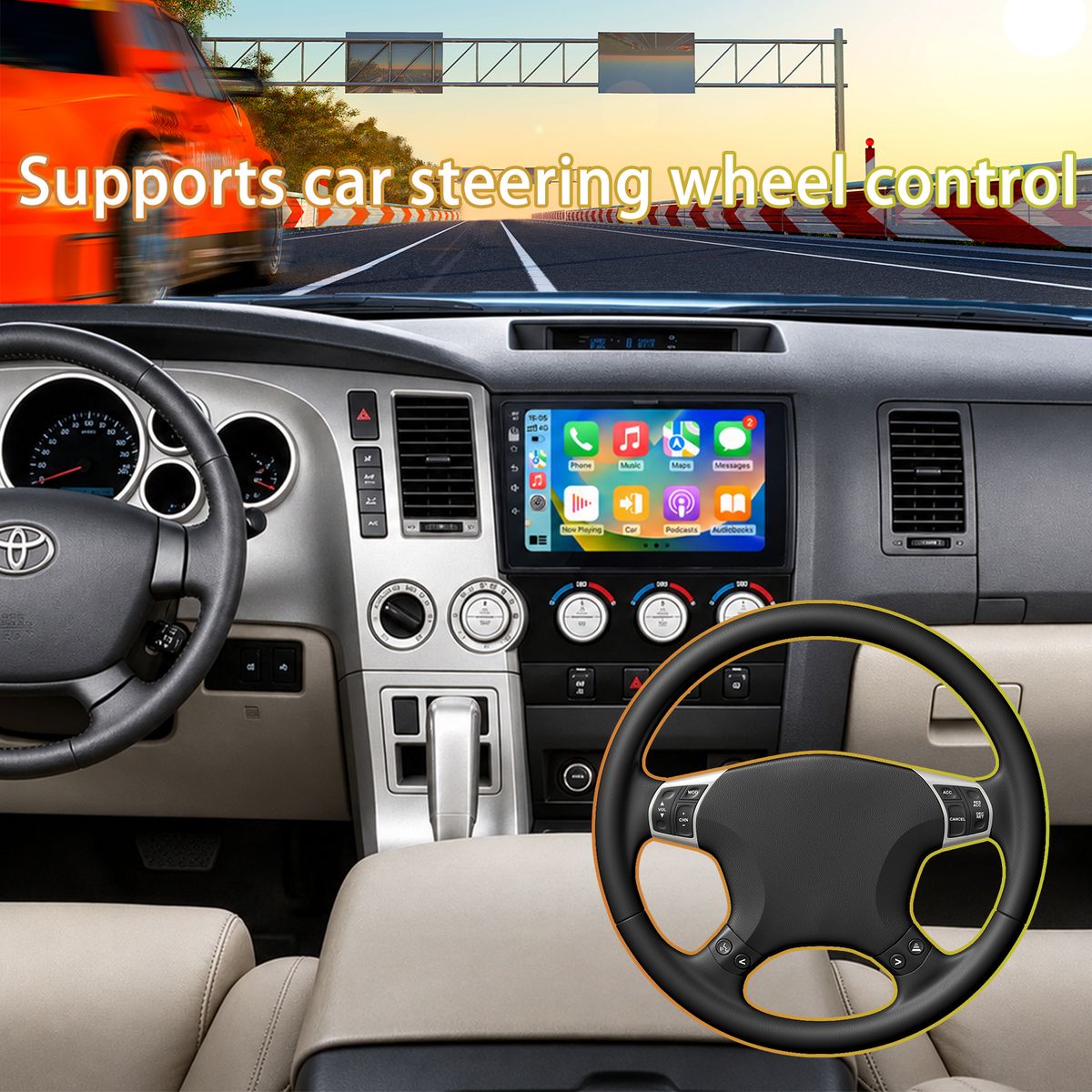 Car Stereo for Toyota Tundra 2007-2013 Supporting Wireless CarPlay & Android Auto, 10 Inch Touchscreen Toyota Tundra Head Unit Built-in Bluetooth, GPS Navigation and FM Radio