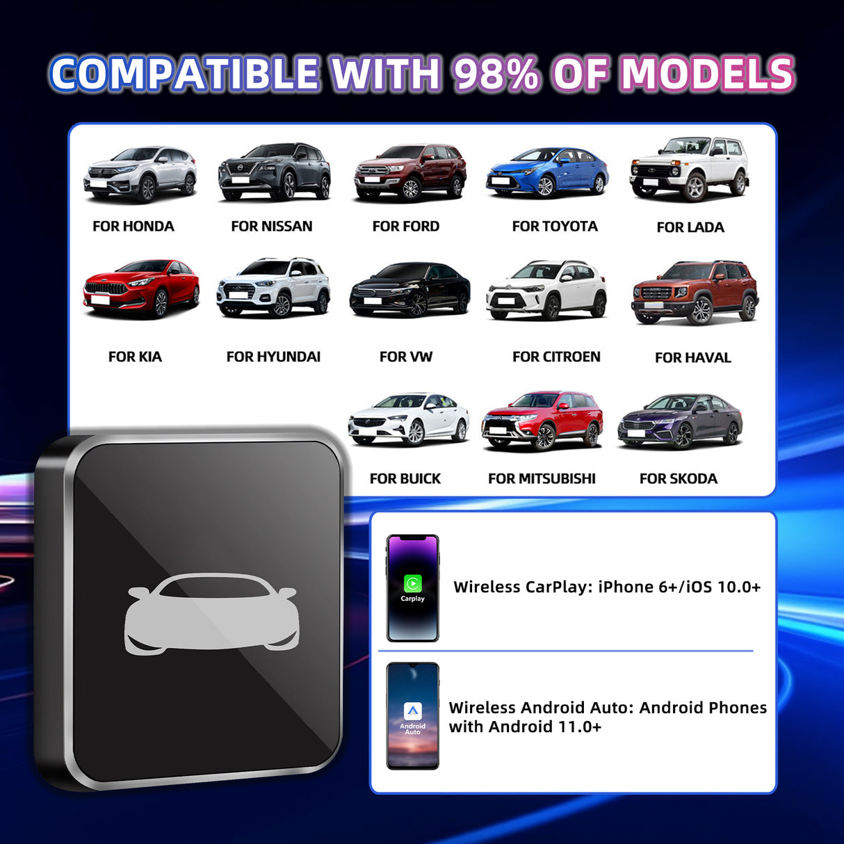 ZHNN Wireless Carplay Adapter & Wireless Android Auto Adapter for Car with Factory Wired CarPlay, 3 in 1 Convert Car Screen to TV, Watching Videos Movies on Car Screen from TV Stick