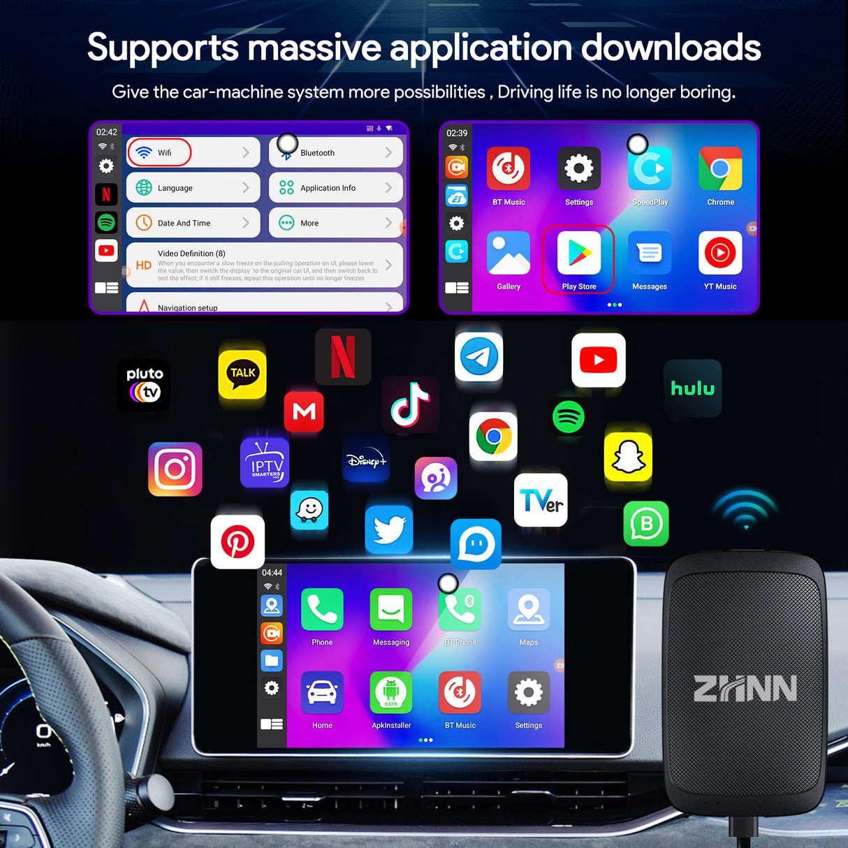 ZHNN Car Box S2 for Car with OEM Wired Carplay & Android Auto Car Radio