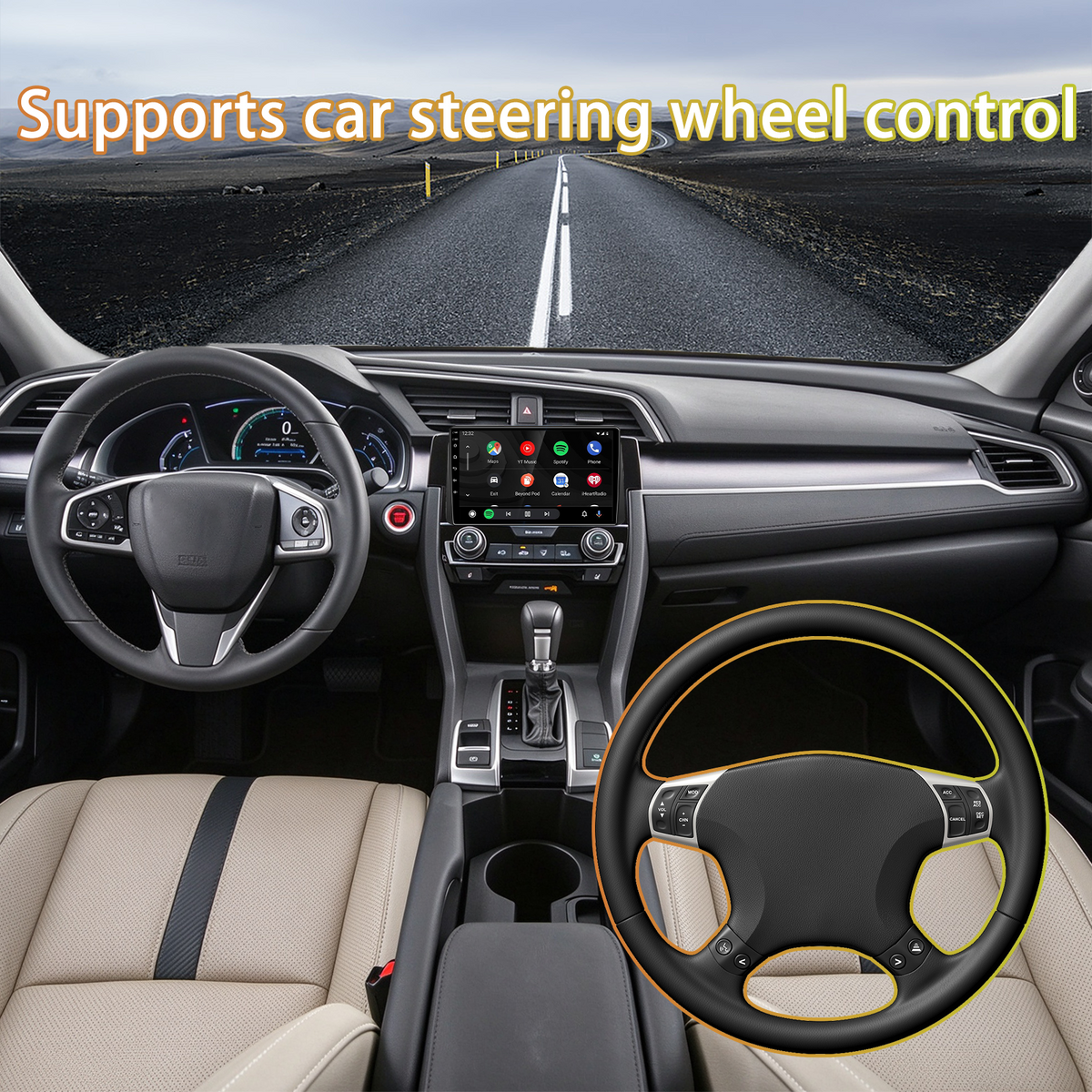 Android Car Radio for Honda Civic 2016-2020, 9 Inch Touchscreen Head Unit Upgrade, Wireless CarPlay & Android Auto, Bluetooth, FM RDS Radio, WiFi, GPS Navigation, SWC, AHD Rear View Camera