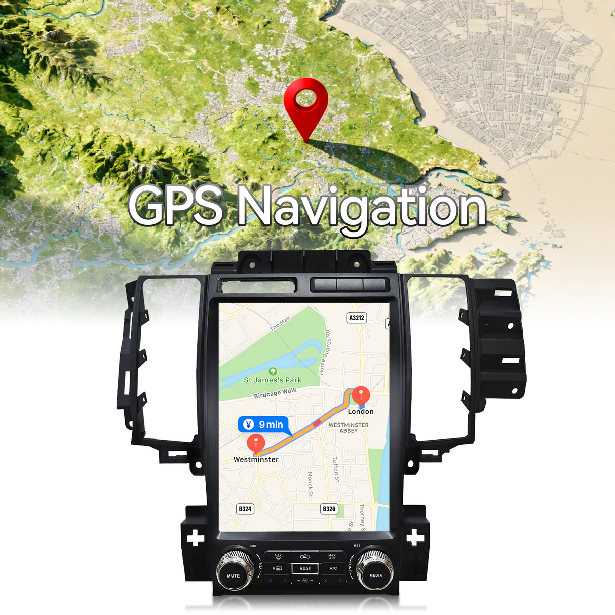 Car Radio Stereo for Ford Taurus 2009-2011 12.1' Touchscreen 4G RAM 64G ROM Wireless Carplay Android Auto Touchscreen 4G RAM 64G ROM with GPS Navigation WiFi Bluetooth FM