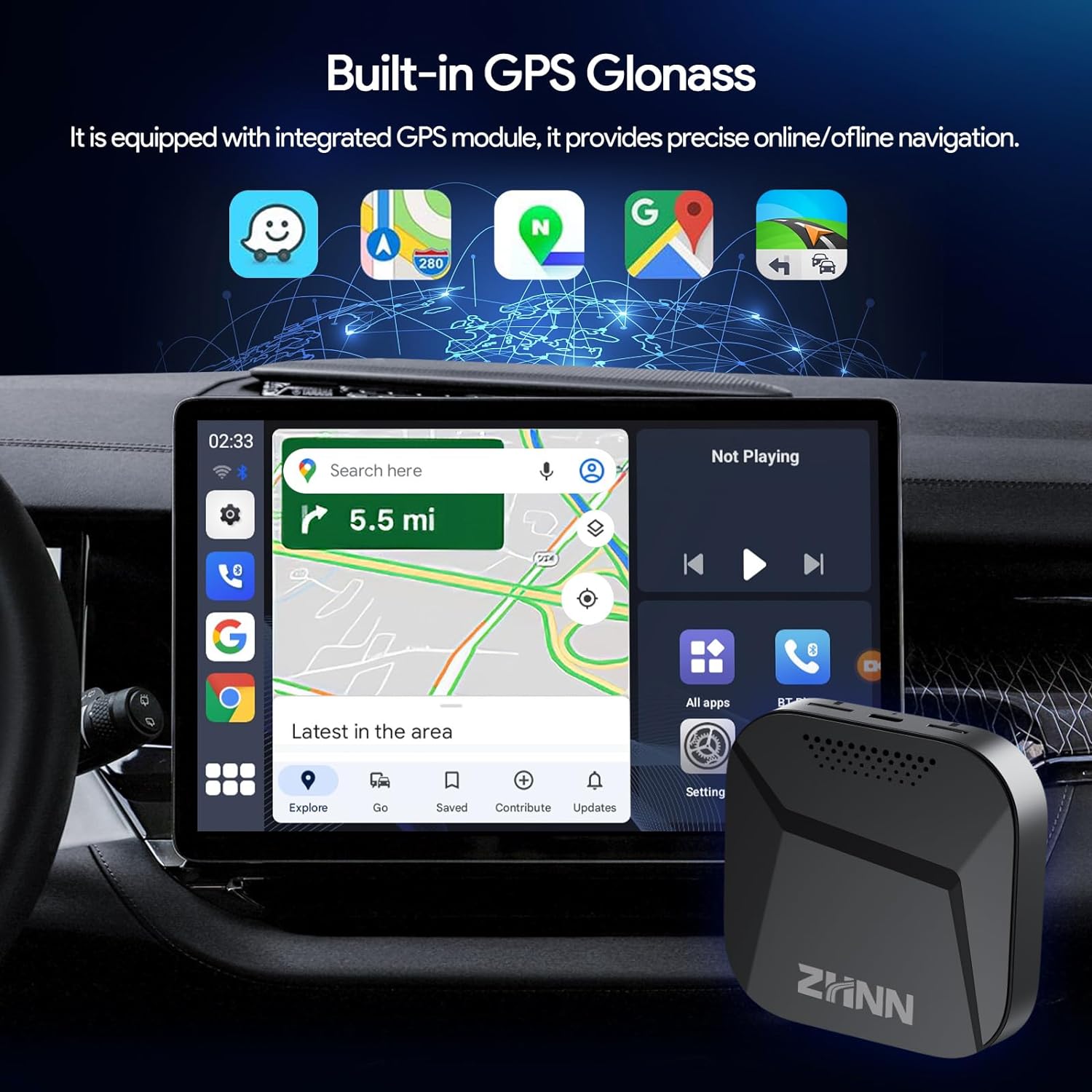 ZHNN CarPlay AI Box Y1 for OEM Wired CarPlay/Android Auto Car Radio