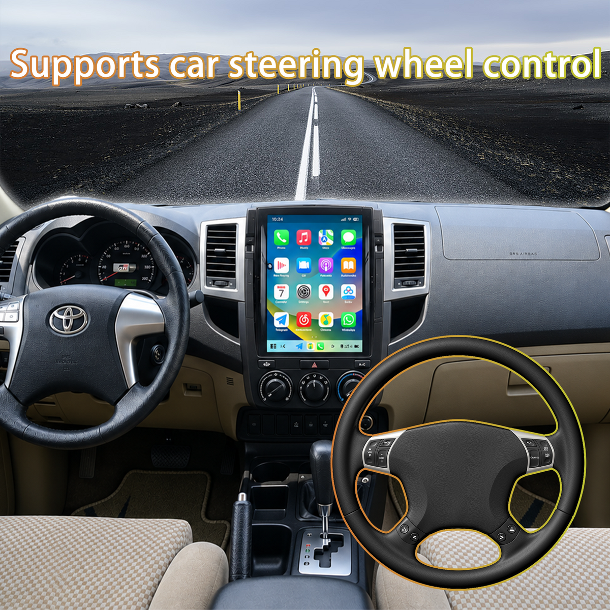 Android Car Radio for Toyota Fortuner 2018-2020, Wireless Apple CarPlay & Android Auto Head Unit, 8GB RAM +128GB ROM, Built-in GPS Navigation