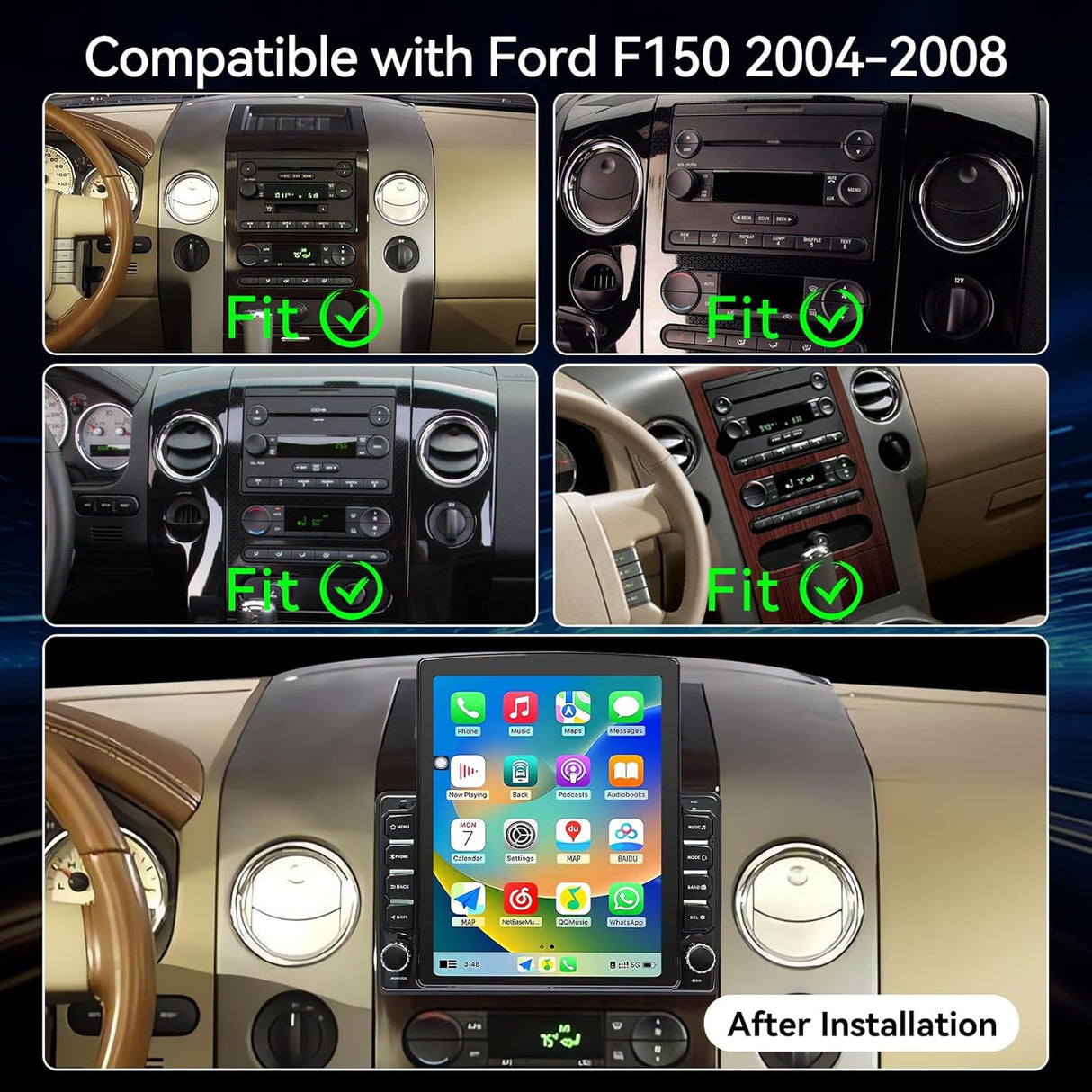 9.7" Android 14 Car Radio Stereo Compatible with Ford F150 2004 2005 2006 2007 2008 AHD Backup Camera Upgrade Wireless CarPlay & Android Auto Touch Screen GPS WiFi SWC FM Bluetooth 2+64G