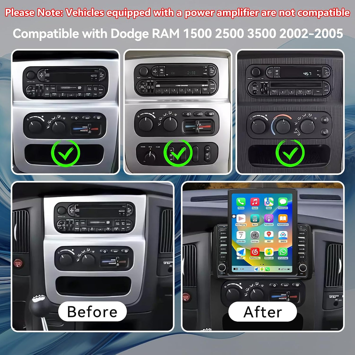 Android 14 Car Stereo Radio Compatible with Dodge Ram 1500 2500 3500 2002 2003 2004 2005 Wireless CarPlay & Android Auto AHD Backup Camera Upgrade 9.7" Touch Screen GPS WiFi SWC FM Bluetooth 2+64G