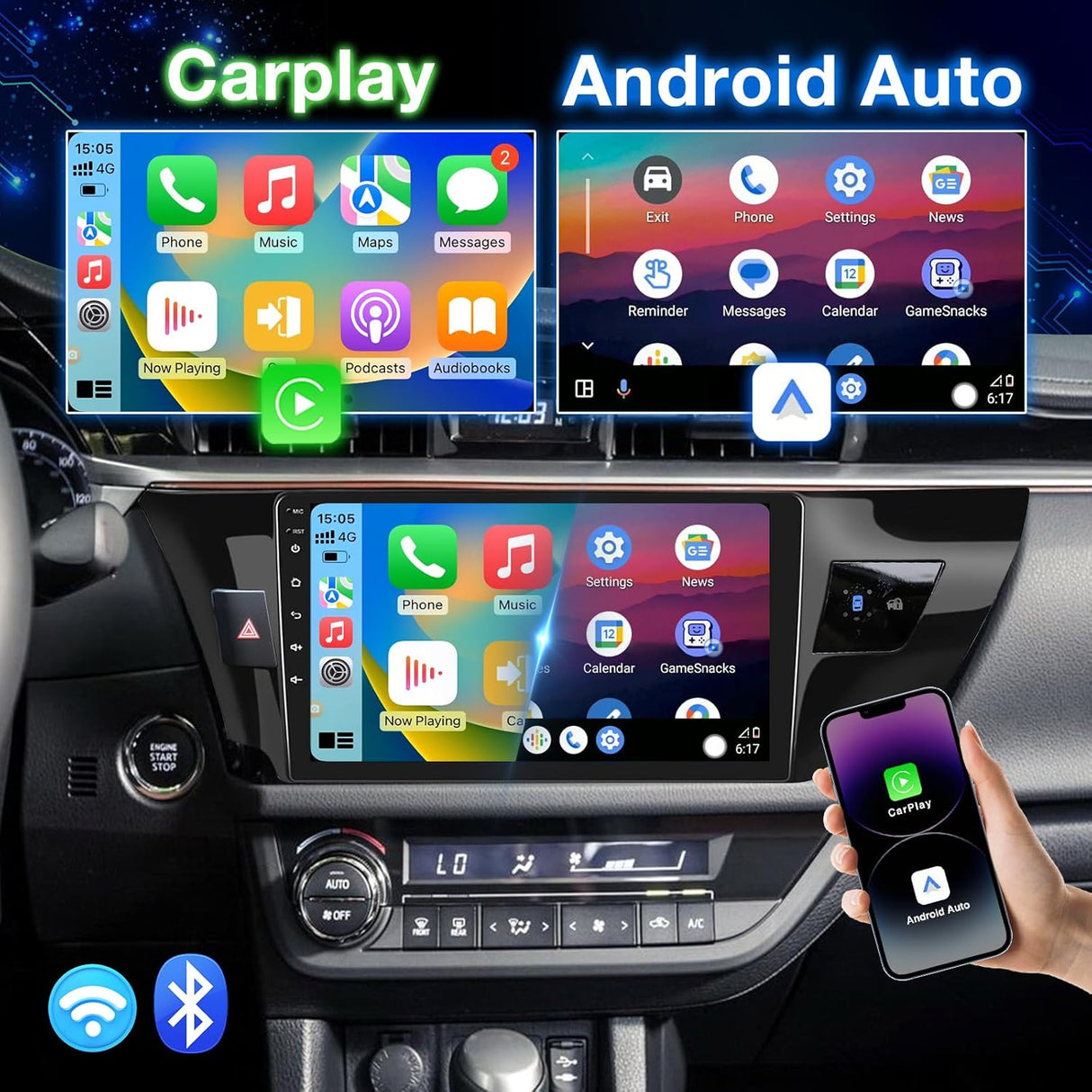 Android 13 Car Stereo Radio Head Unit Compatible with Toyota Corolla 2014 2015 2016 Wireless Carplay&Android Auto, 10 Inch Touchscreen Bluetooth Navigation,FM Radio,Mirror Link,Backup Camera