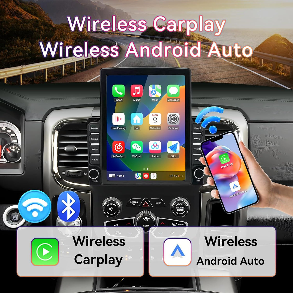 Android 13 Car Radio Stereo Compatible with Dodge Ram 1500/2500/3500 2013-2018 Upgrade with Wireless Carplay&Android Auto, GPS/SWC/Backup Camera/Seat Heating, for Manual & Auto AC (9.7 Inch)