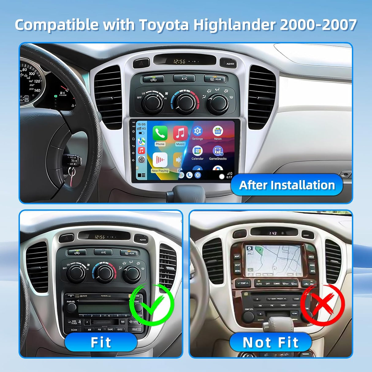 Android 13 Car Radio for Toyota Highlander 2000-2007, 9 Inch with Wireless CarPlay/Android Auto