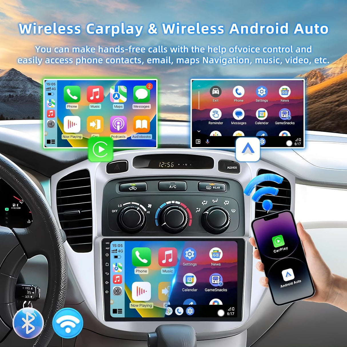 Android 13 Car Radio for Toyota Highlander 2000-2007, 9 Inch with Wireless CarPlay/Android Auto