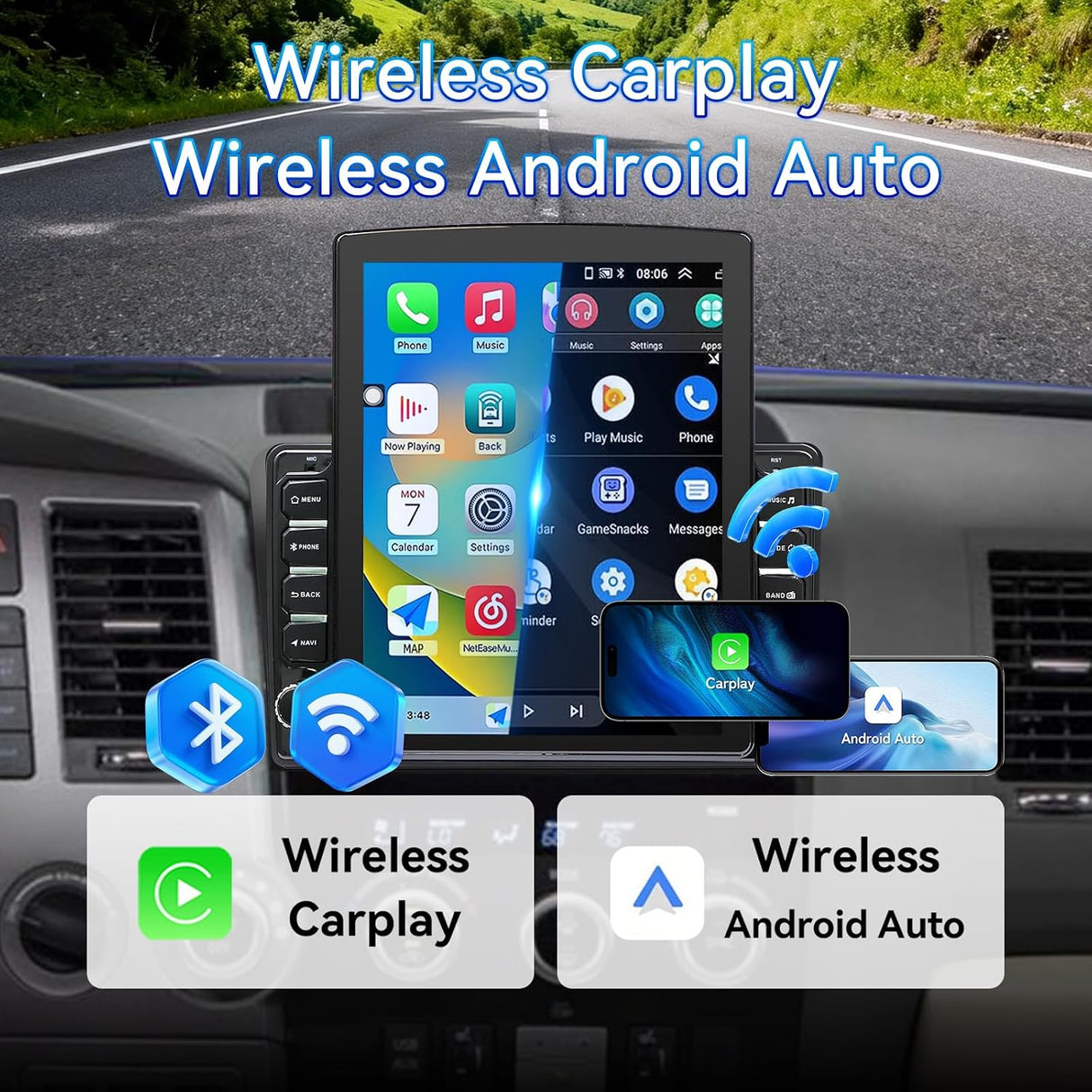 Android 14 Car Stereo Car Radio 9.7" Touch Screen Compatible with Toyota Tundra 2007-2013 Sequoia 2008-2018 Wireless CarPlay & Android Auto Bluetooth FM Radio GPS Navigation Backup Camera