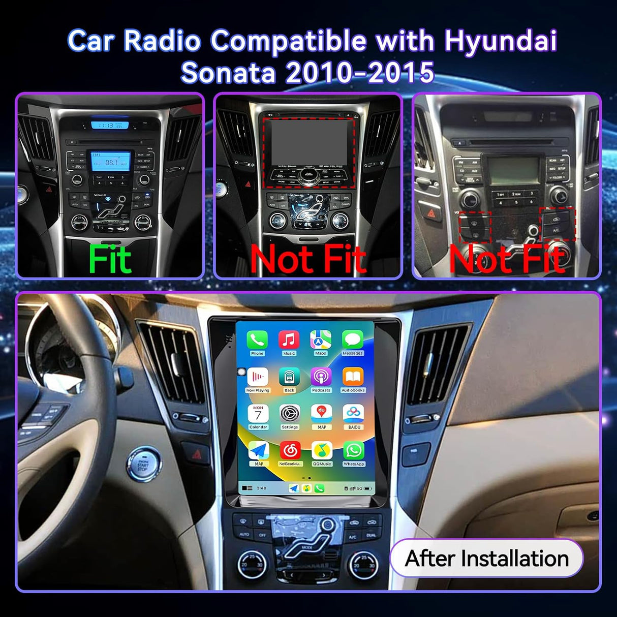 Android 13 Car Radio Stereo for Hyundai Sonata 2010-2015 with Wireless CarPlay/Android Auto/MirrorLink