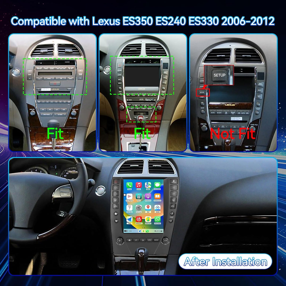 9.7" Touchscreen Android 14 Car Radio Stereo Compatible with Lexus ES350 2006 2007 2008 2009 2010 2011 2012 Wireless CarPlay & Android Auto GPS Navigation FM Radio Bluetooth, HD Backup Camera 2GB+64GB