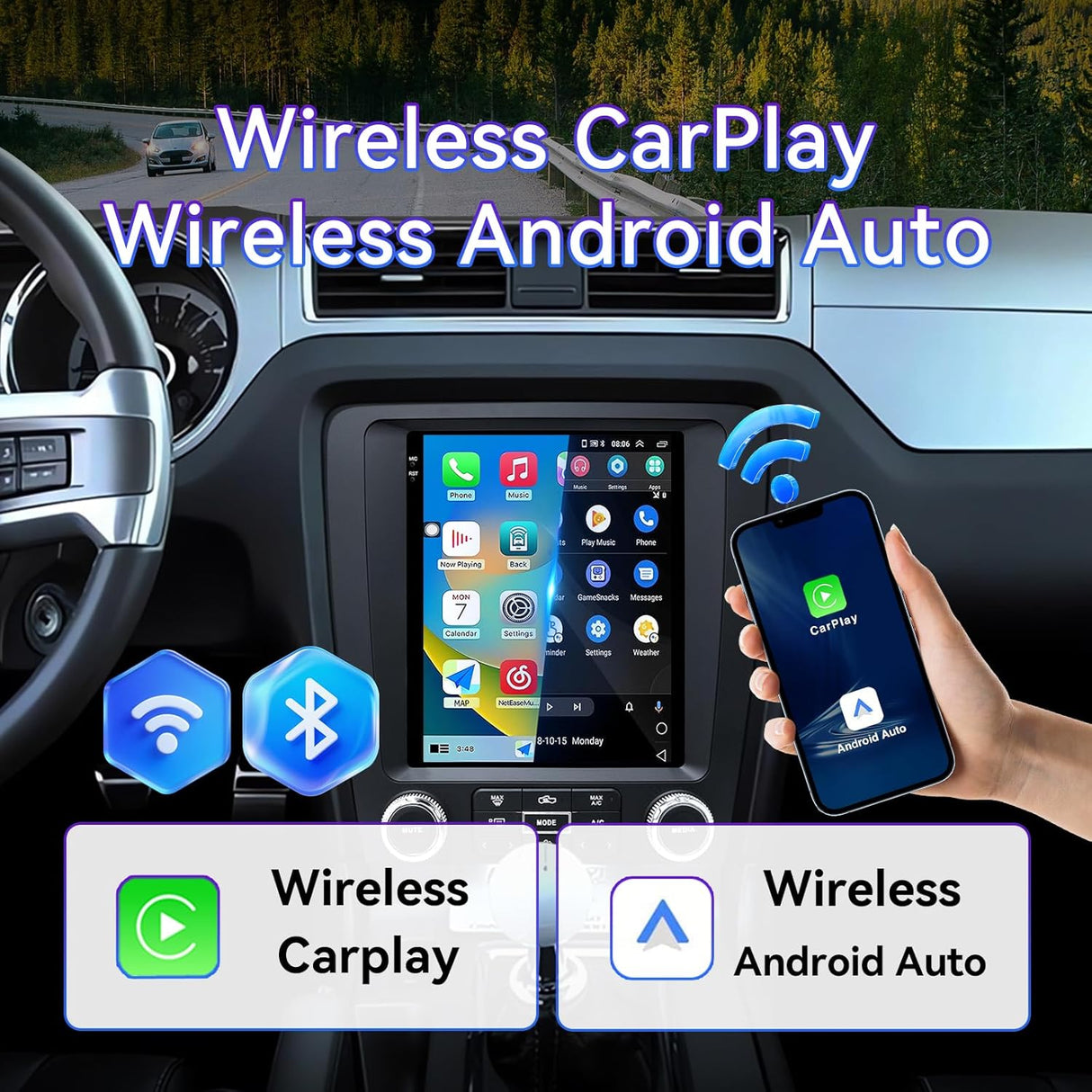9.7 Inch Car Radio Compatible with Ford Mustang 2010 2011 2012 2013 2014, 2+64G Android 13 T-Style Car Stereo with with Carplay/Android Auto/Bluetooth/SWC/FM/1080P Back-up Camera