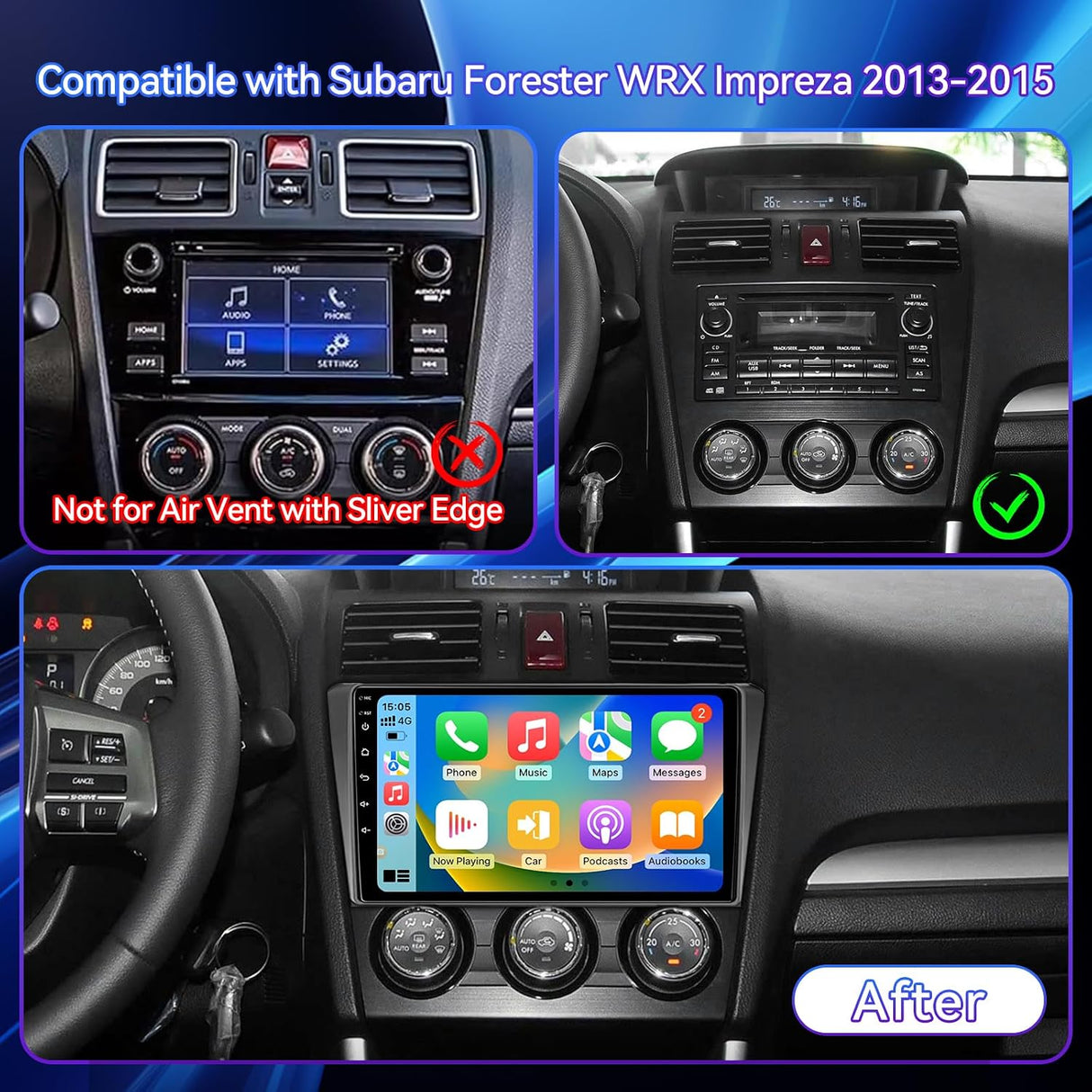 Android 13 Car Radio Stereo Compatible with Subaru Forester WRX Impreza 2013 2014 2015, 2+64G 9 Inch Touch Screen with Wireless CarPlay Android Auto/GPS Navigation, Mirrorlink, Backup Camera