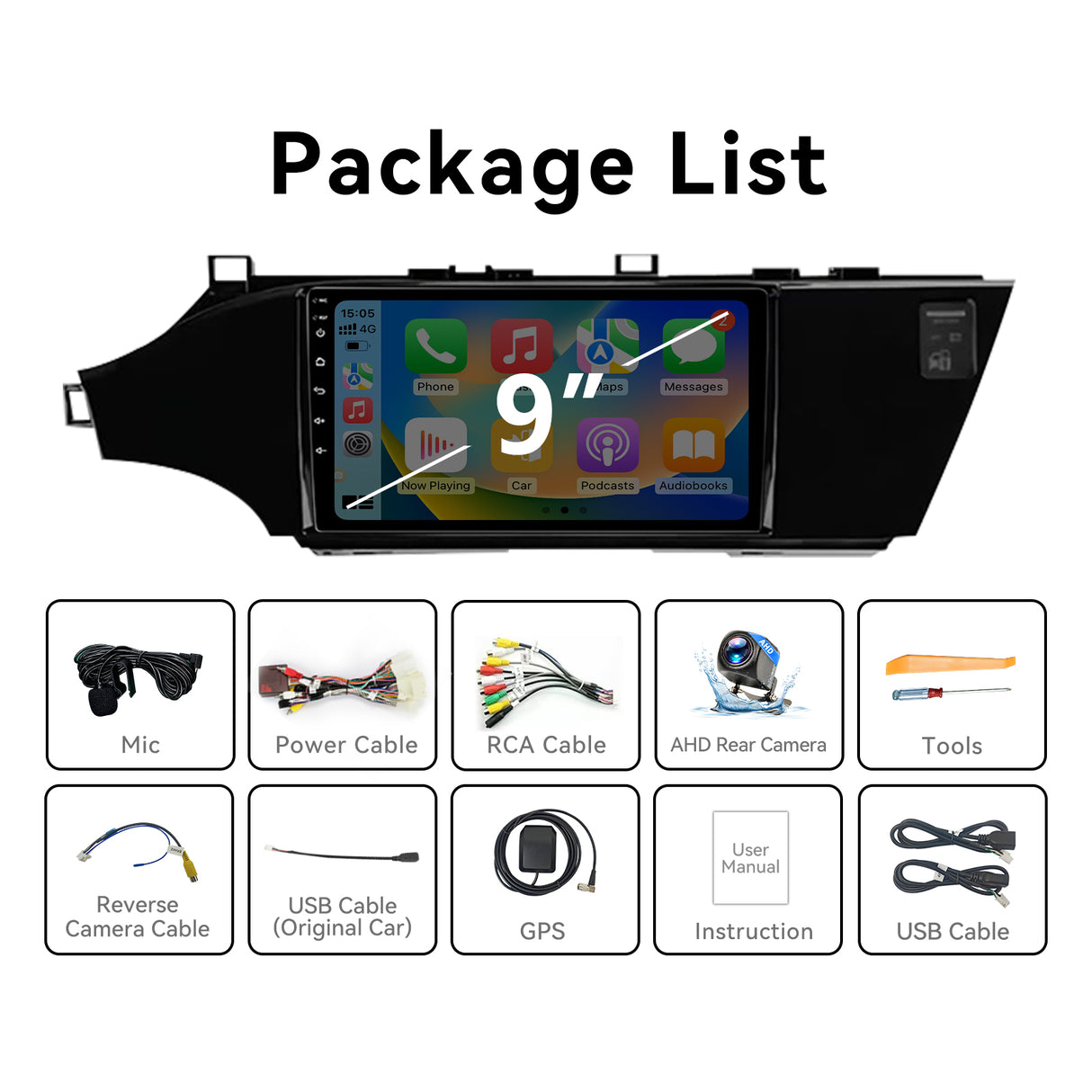 9 inch Car Radio Compatible with Toyota Avalon 2012-2018 with Wireless Carplay, Android Auto, Bluetooth Navigation GPS WiFi FM AM Multimedia Player Backup Camera Touchscreen