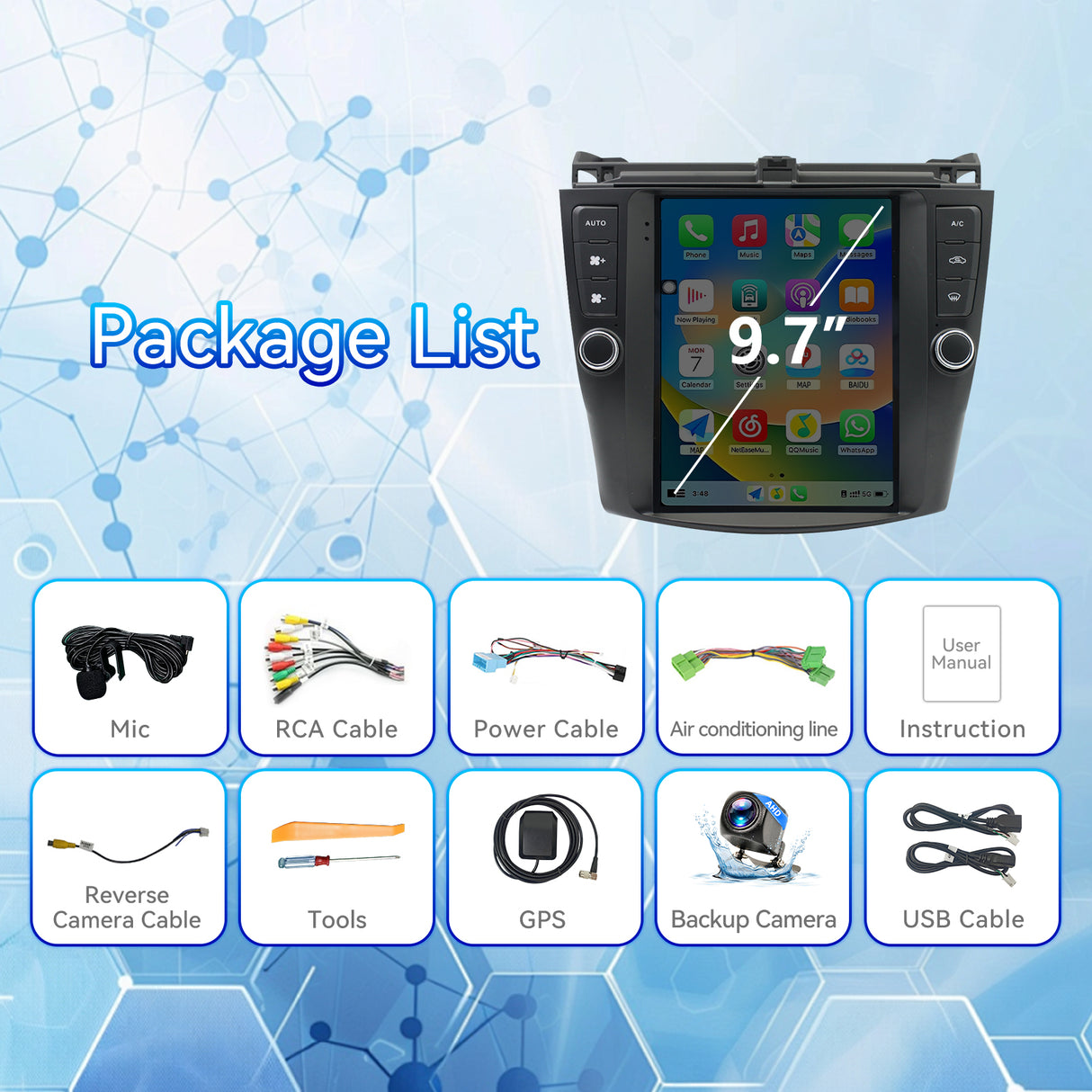 Android 13 Car Stereo Head Unit Radio Wireless Carplay&Android Auto 9.7 Inch Touchscreen Radio Compatible with Honda Accord 7th 2003 2004 2005 2006 2007 Support GPS Bluetooth/FM