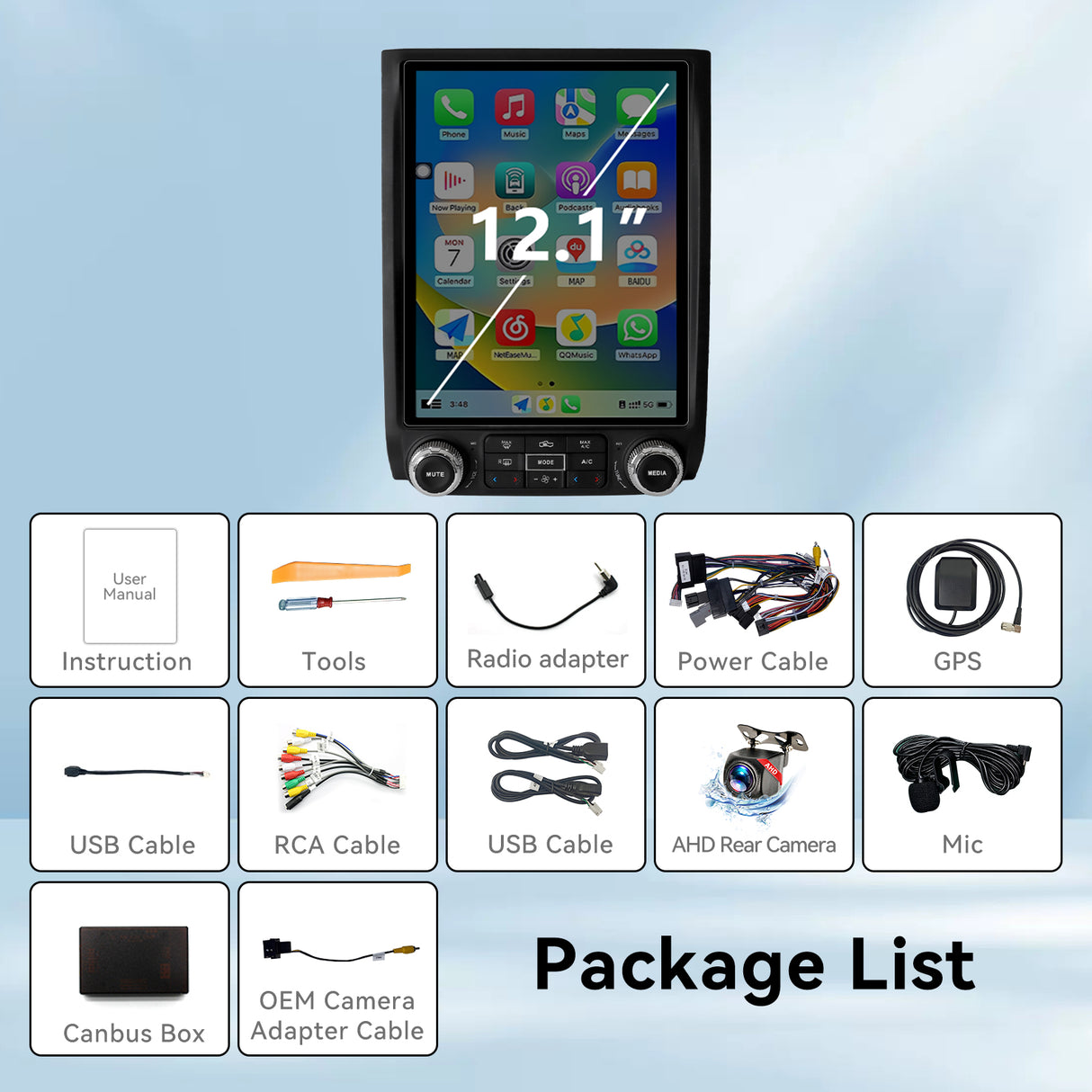 Car Radio for Ford Expedition Upgrade 2015 2016 2017 2018 Wireless Carplay Andriod Auto Android 13 12.1 Inch T-Style Touch Screen Head Unit 5Ghz WiFi GPS Navigation SWC