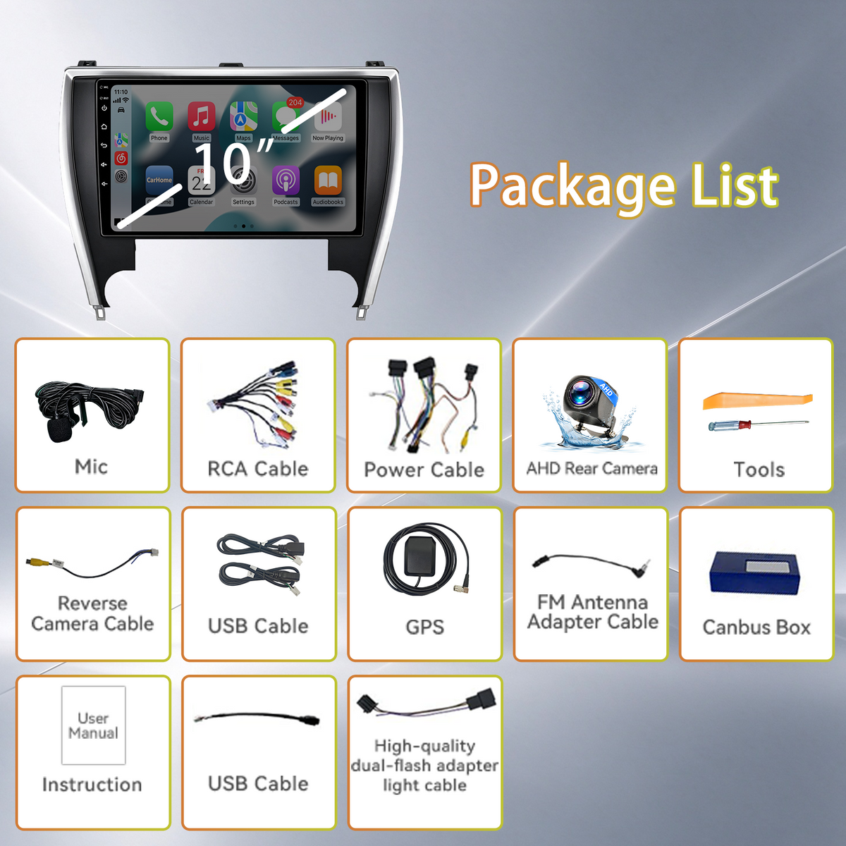 Android Touchscreen Car Stereo for Toyota Camry 2015-2017, Wireless CarPlay & Android Auto, GPS Navigation, WiFi, FM Radio, SWC, Bluetooth, with 1080P Backup Camera