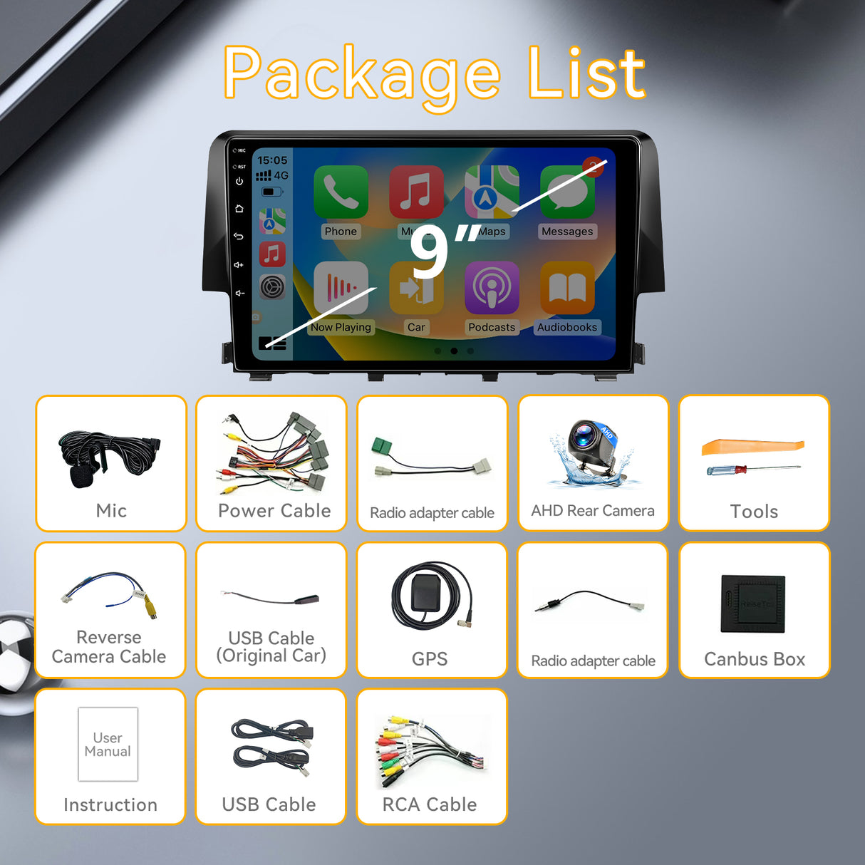 Car Stereo for Honda Civic 2016-2020 Upgrade Wireless CarPlay & Android Auto AHD Backup Camera GPS SWC FM WiFi Bluetooth